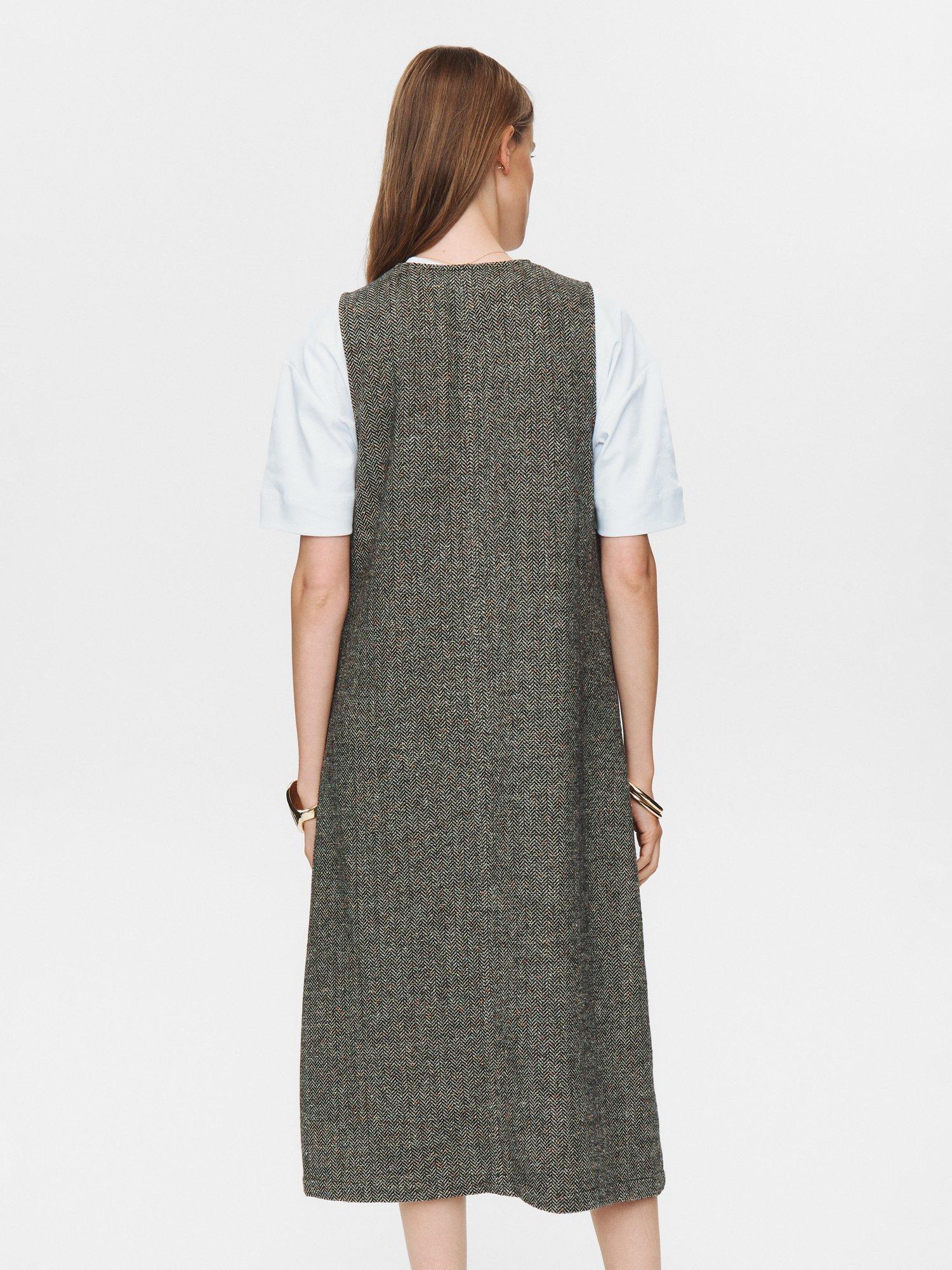 Product image 2 of 6, which shows Numph Avey Herringbone Pinafore Dress, Taupe, 34