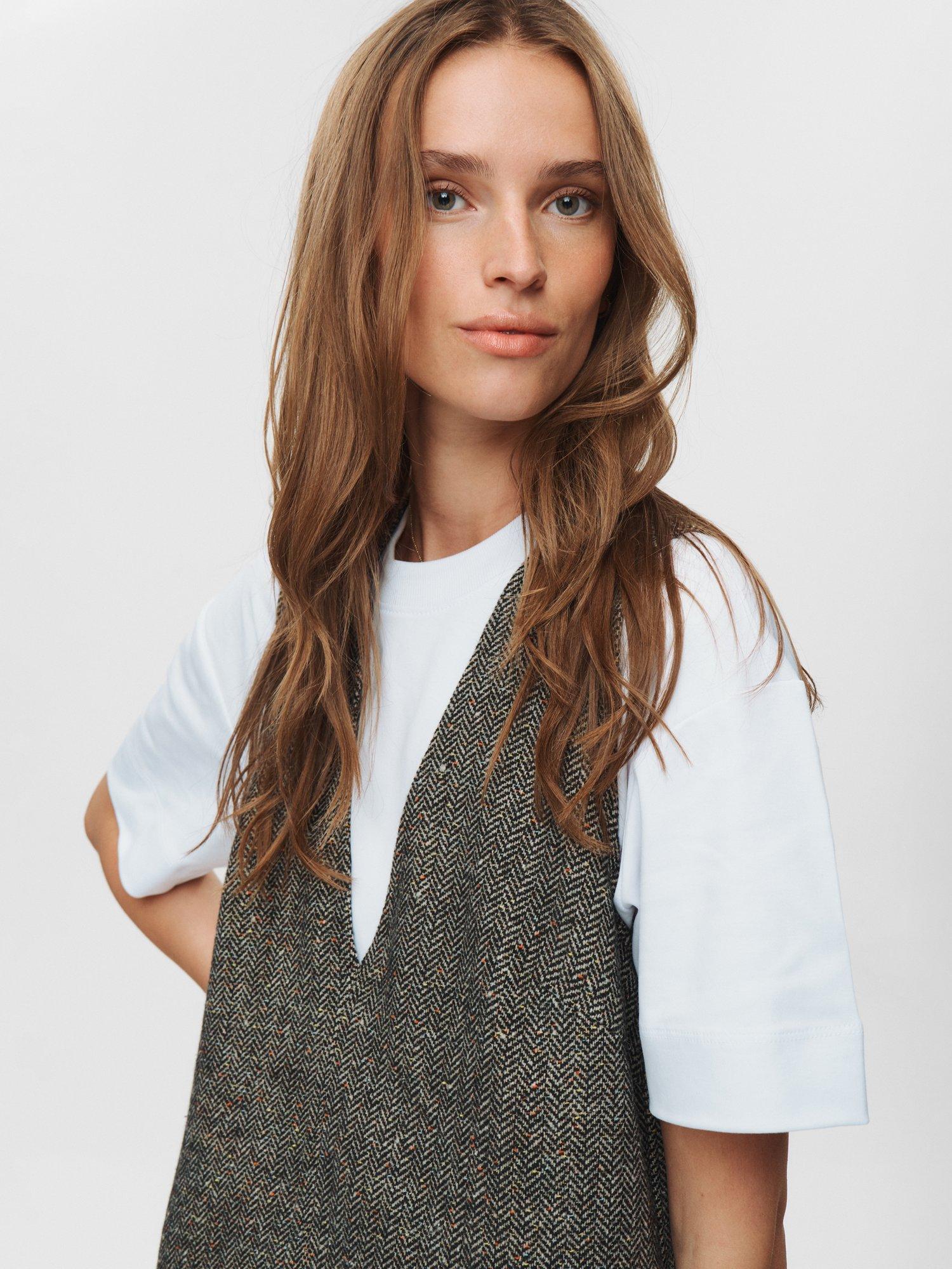 Product image 5 of 6, which shows Numph Avey Herringbone Pinafore Dress, Taupe, 34