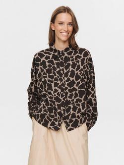 Numph Hana Animal Print Boxy Shirt, Brown Multi, Brown Multi