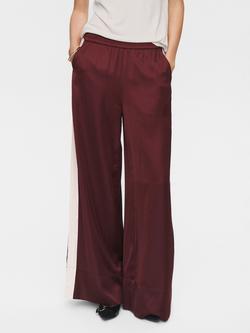Numph Santina Wide Leg Lace Trim Trousers, Burgundy/Cream, Burgundy/Cream
