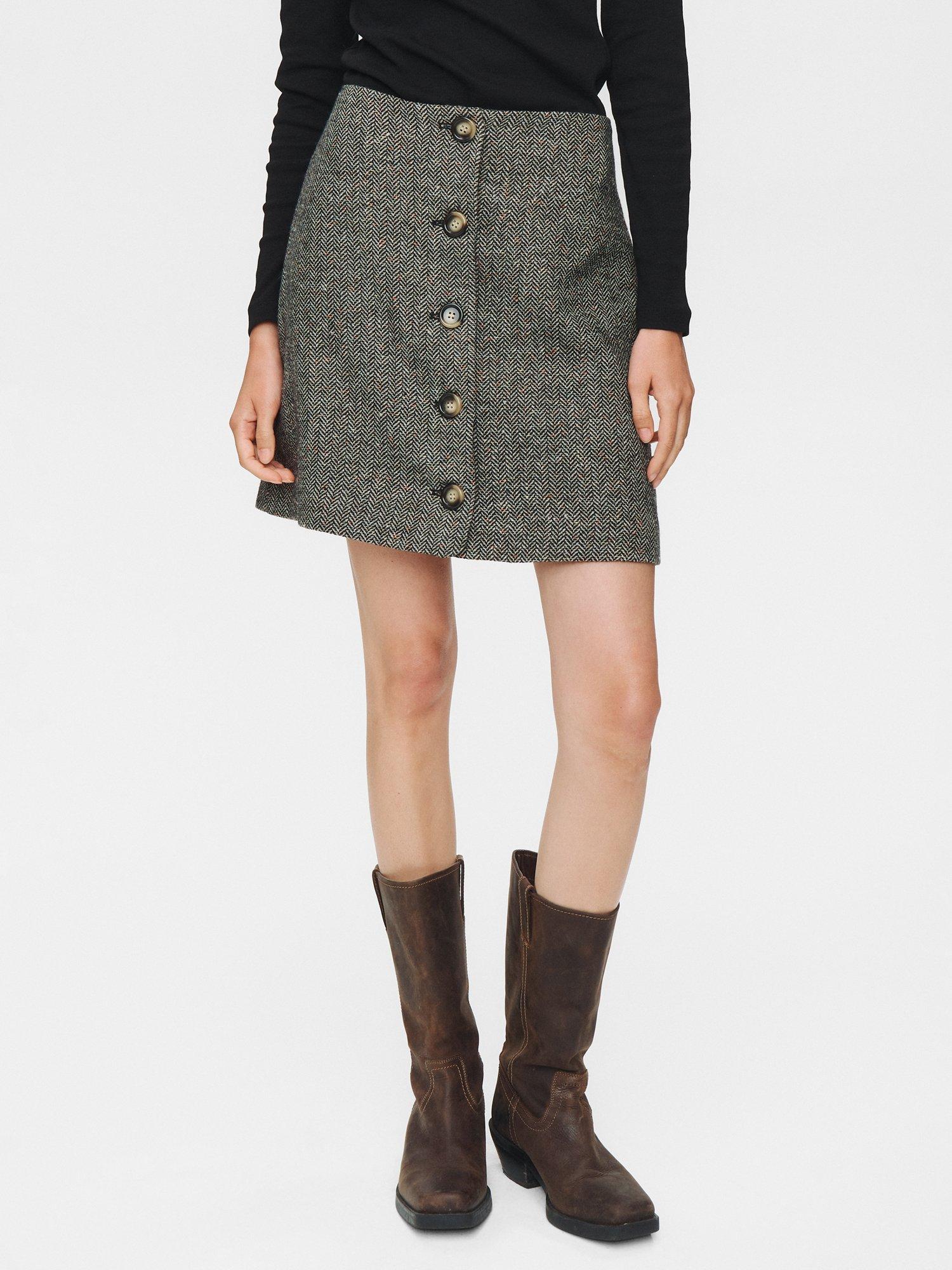 Product image 1 of 8, which shows Numph Avey Herringbone Mini Skirt, Taupe, 44