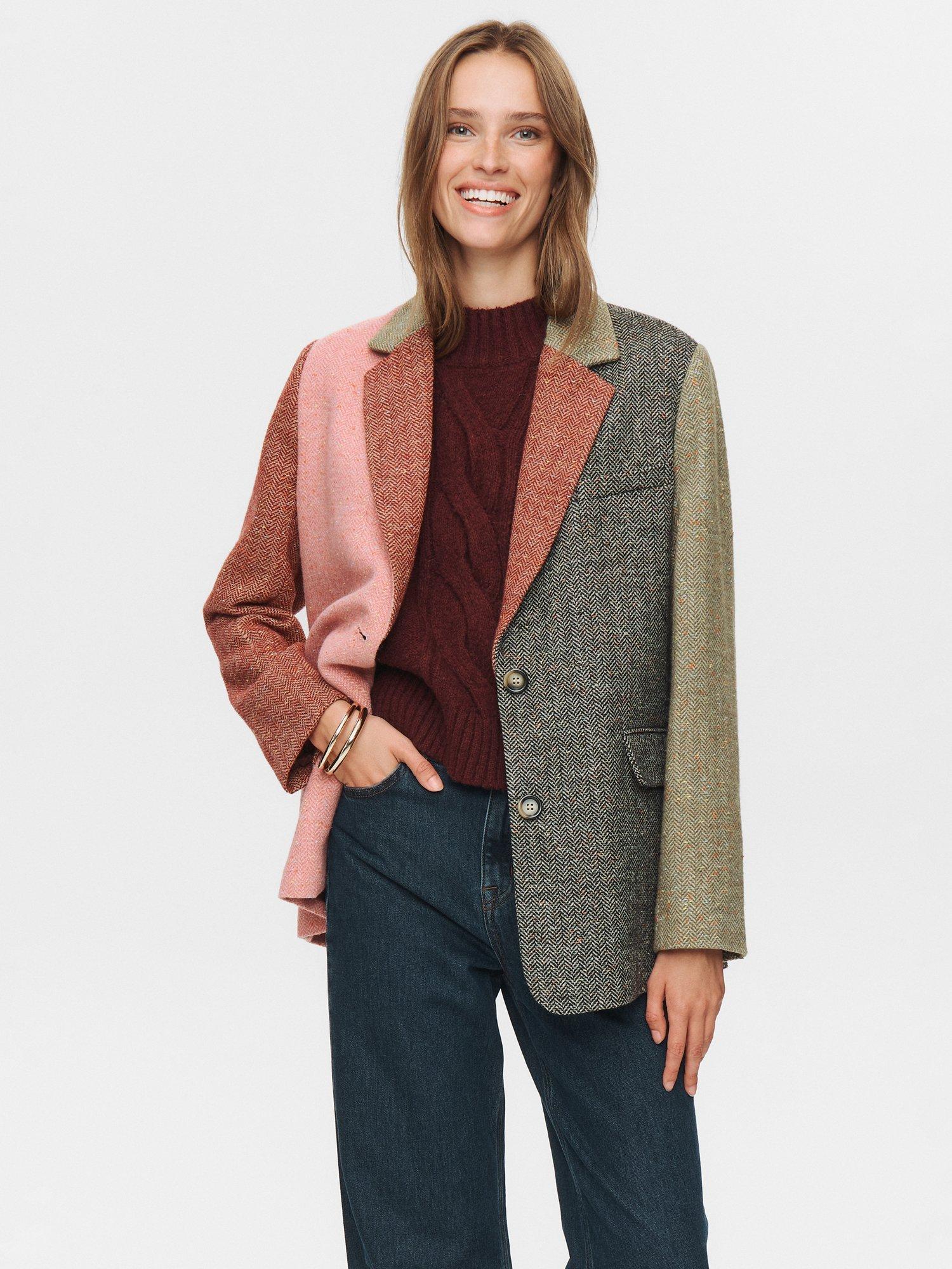 Product image 1 of 10, which shows Numph Avey Colour Block Herringbone Blazer, Multi, 36