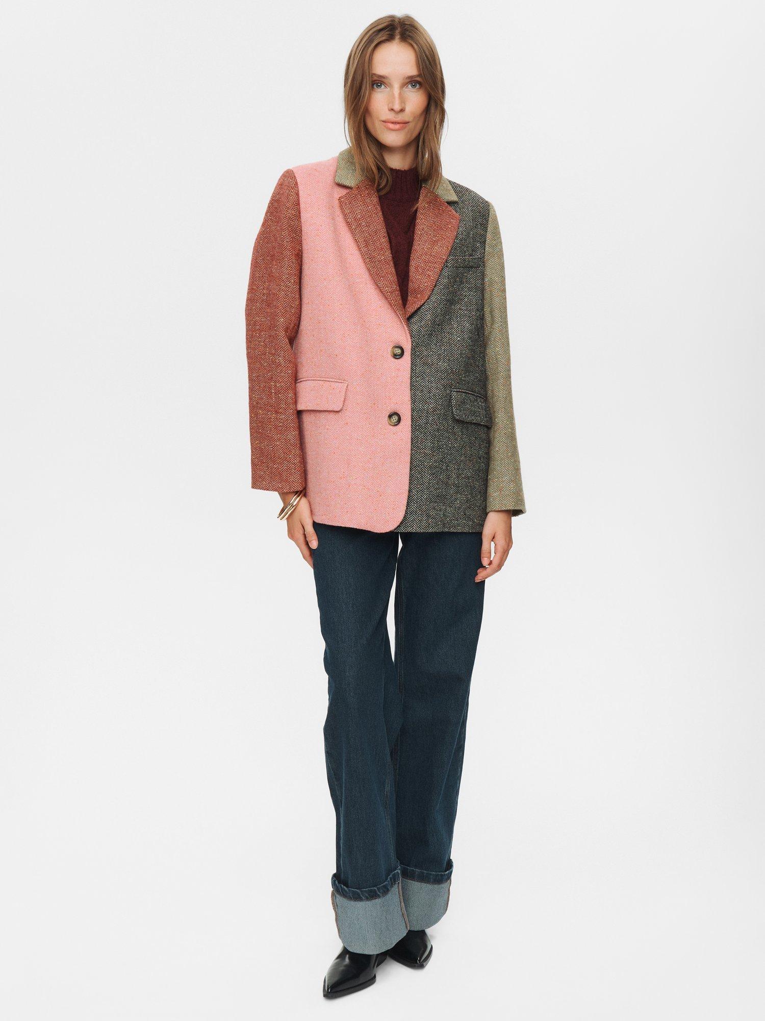 Product image 3 of 10, which shows Numph Avey Colour Block Herringbone Blazer, Multi, 36