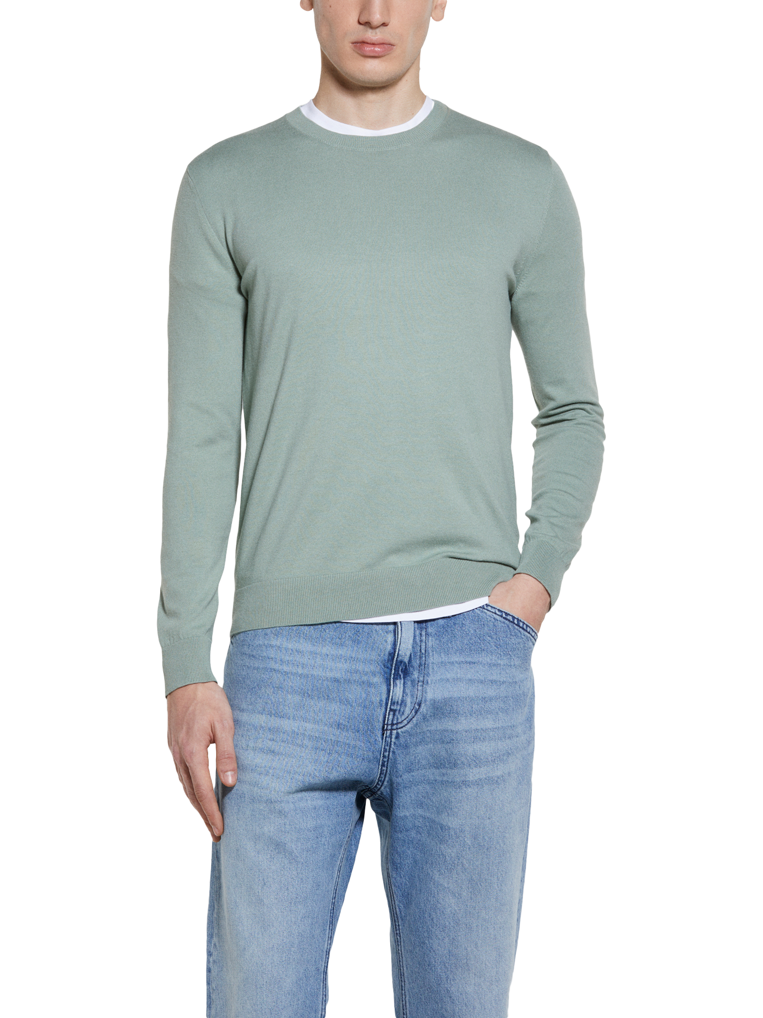 Product image 1 of 4, which shows SISLEY Cotton Blend Crew Neck Jumper, Green, S