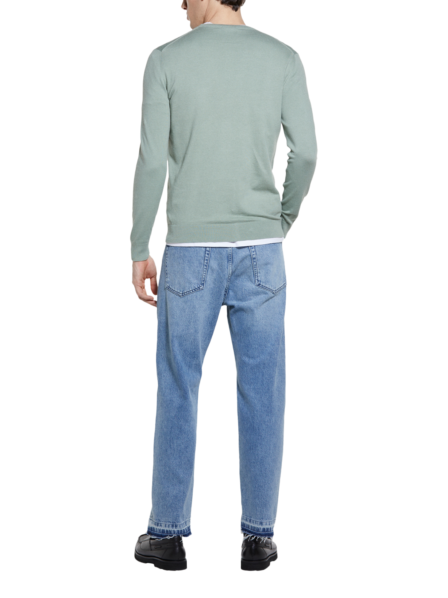 Product image 2 of 4, which shows SISLEY Cotton Blend Crew Neck Jumper, Green, S