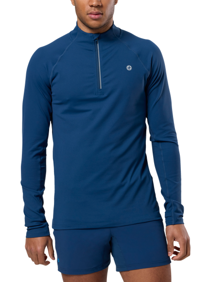 Gym+Coffee Relentless Slim Fit 1/4 Quarter Zip Midlayer Top, Petrol Blue