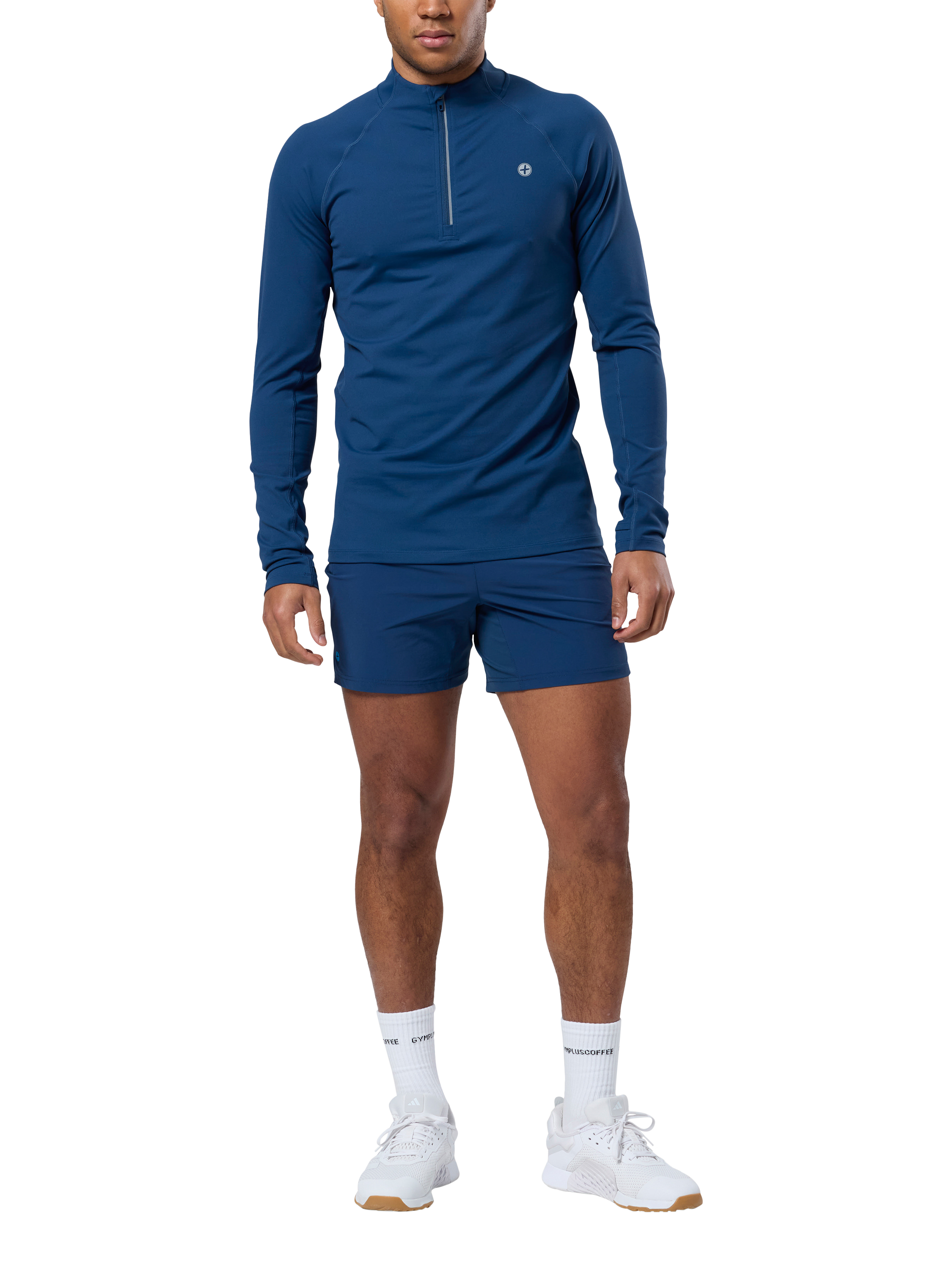 Product image 2 of 6, which shows Gym+Coffee Relentless Slim Fit 1/4 Quarter Zip Midlayer Top, Petrol Blue, S