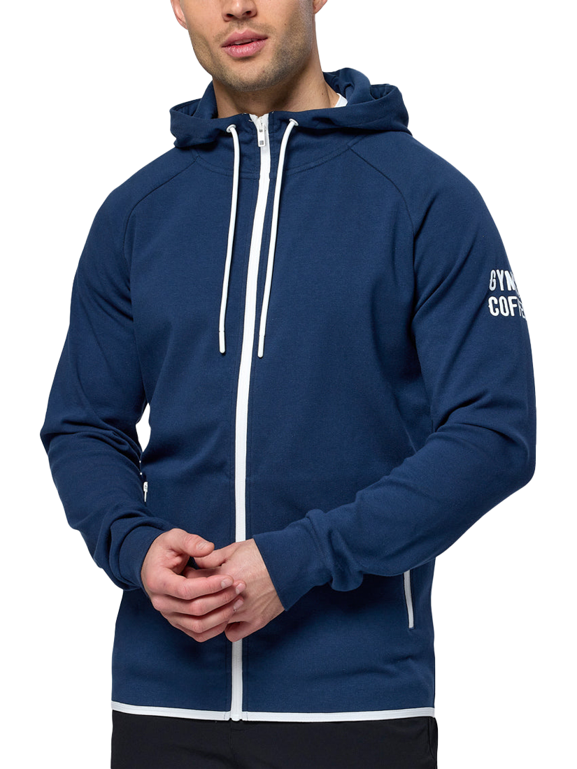 Product image 1 of 6, which shows Gym+Coffee Chill Full Zip Hoodie, Petrol Blue, S