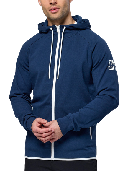 Gym+Coffee Chill Full Zip Hoodie, Petrol Blue