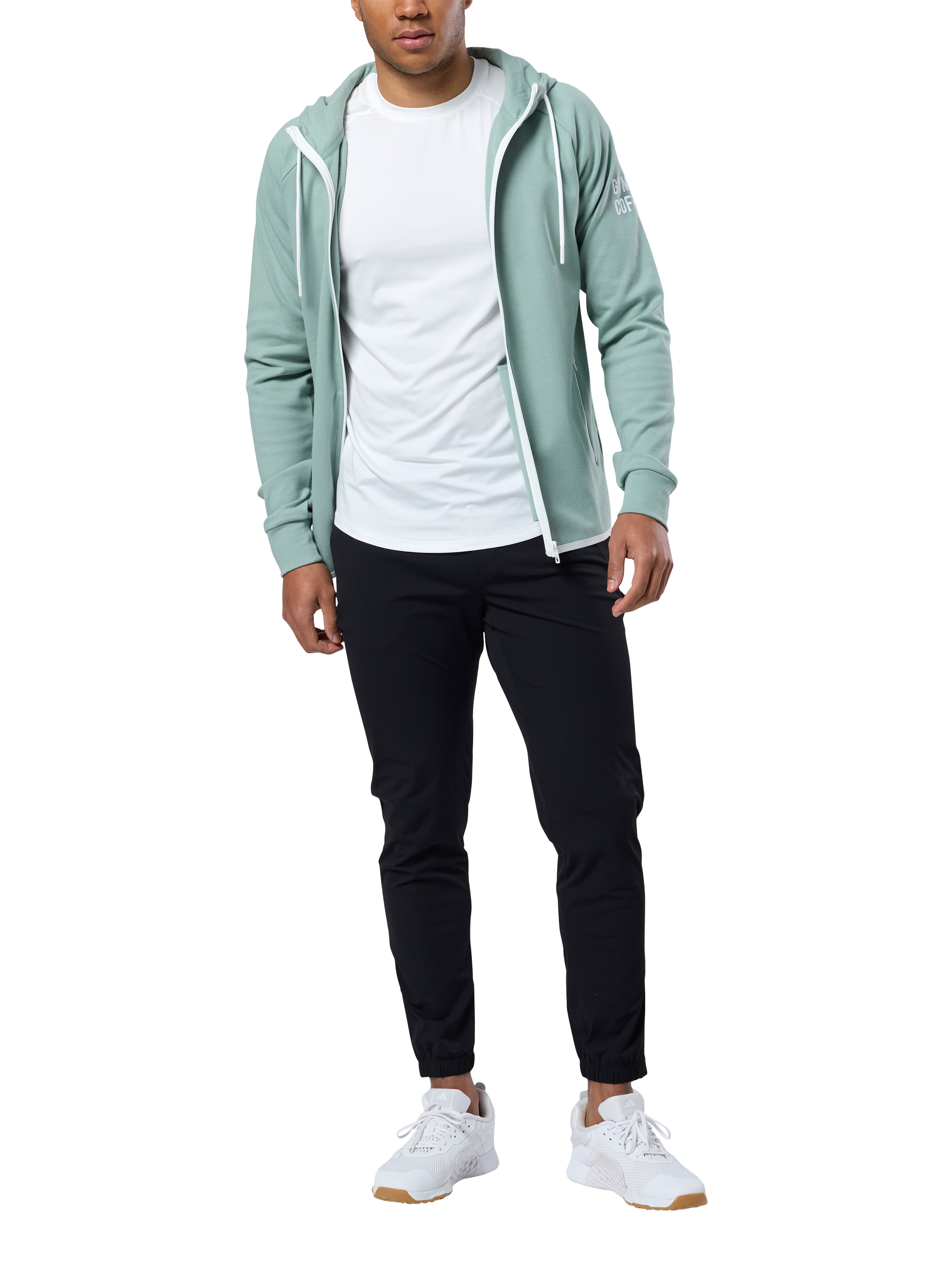 Product image 2 of 6, which shows Gym+Coffee Chill Full Zip Hoodie, Summer Green, S