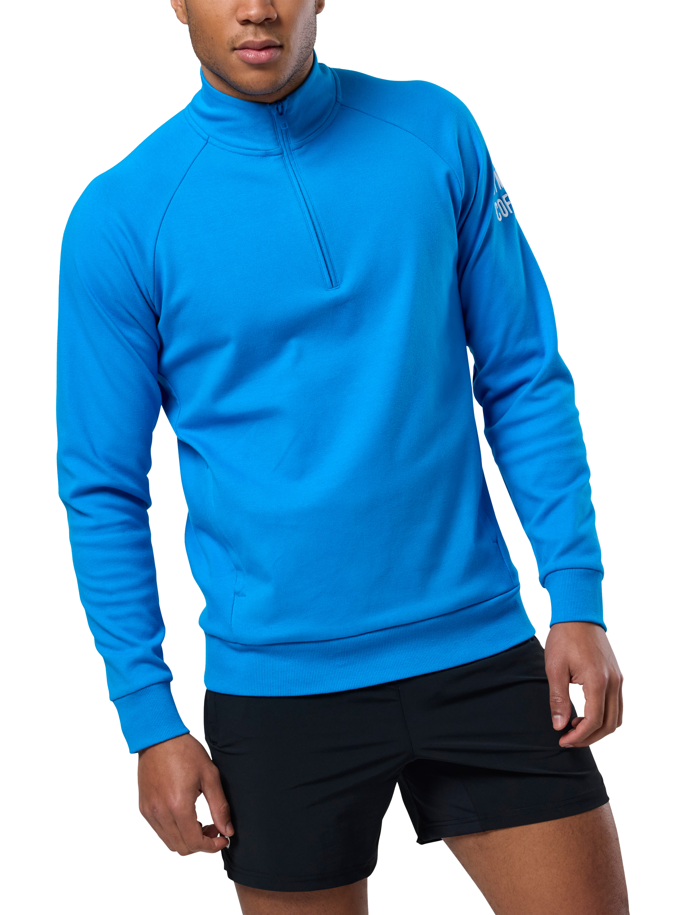 Product image 1 of 6, which shows Gym+Coffee Chill Half Zip Top, Sky Blue, S