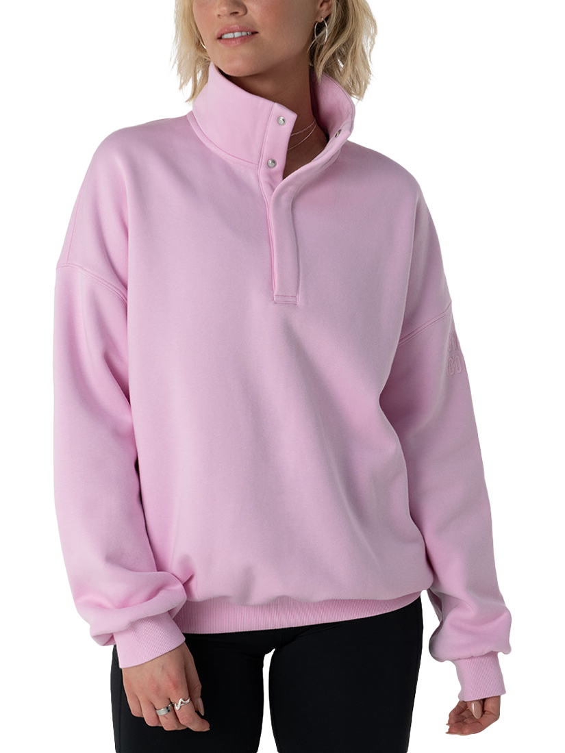 Product image 1 of 6, which shows Gym+Coffee Sierra Snap Collar Sweatshirt, Baby Pink, XS