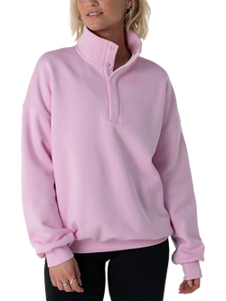 Gym+Coffee Sierra Snap Collar Sweatshirt, Baby Pink, Baby Pink