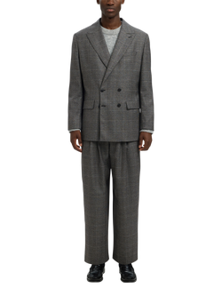 Selected Double Breasted Check Wool Blazer, Grey Check