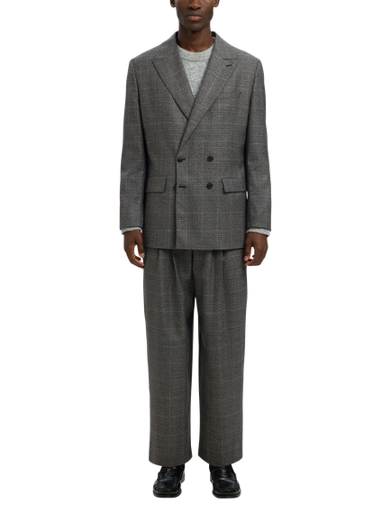 Selected Double Breasted Check Wool Blazer, Grey Check