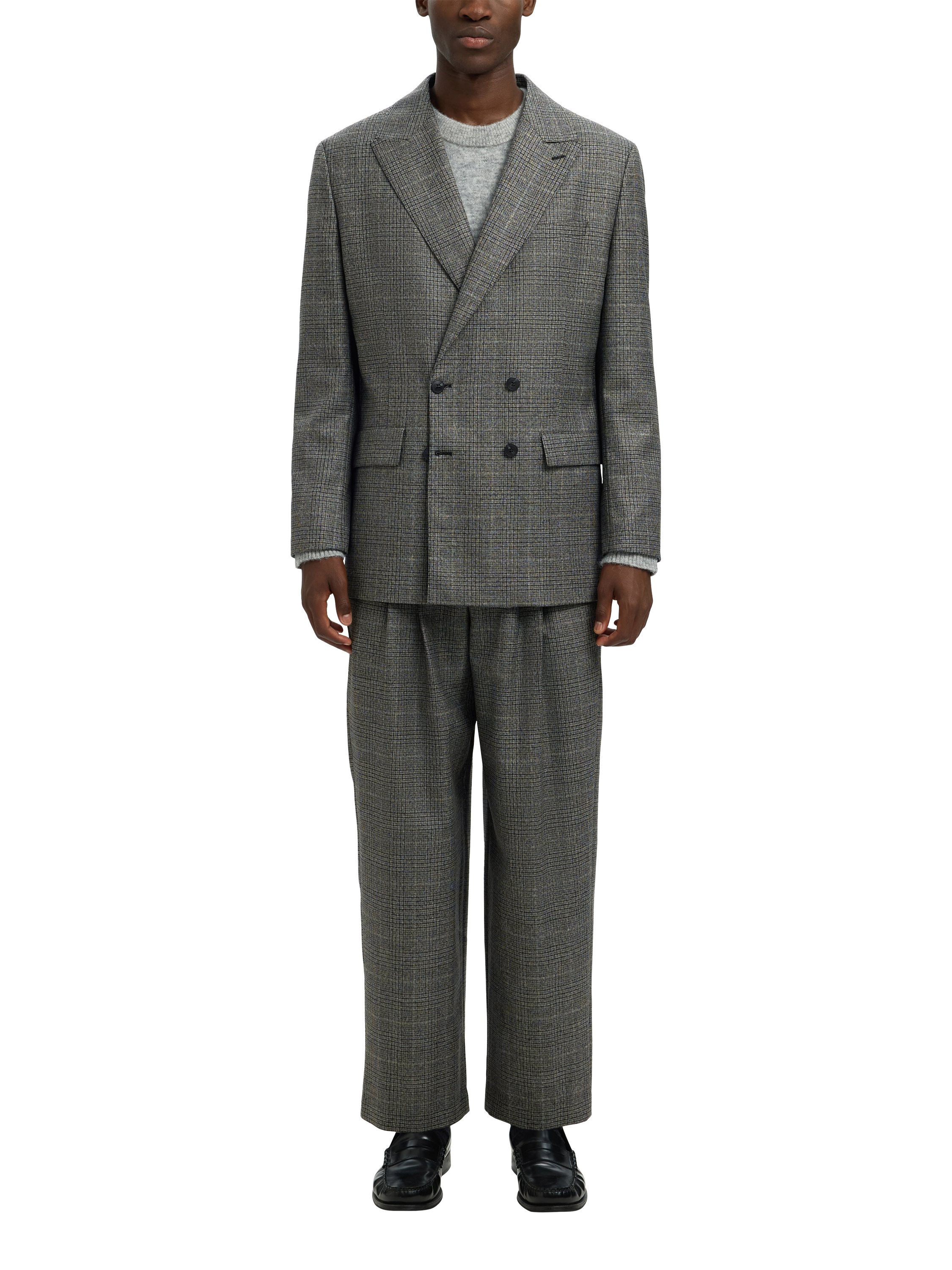 Product image 1 of 6, which shows Selected Glen Relaxed Fit Wool Trousers, Grey Check, 30R