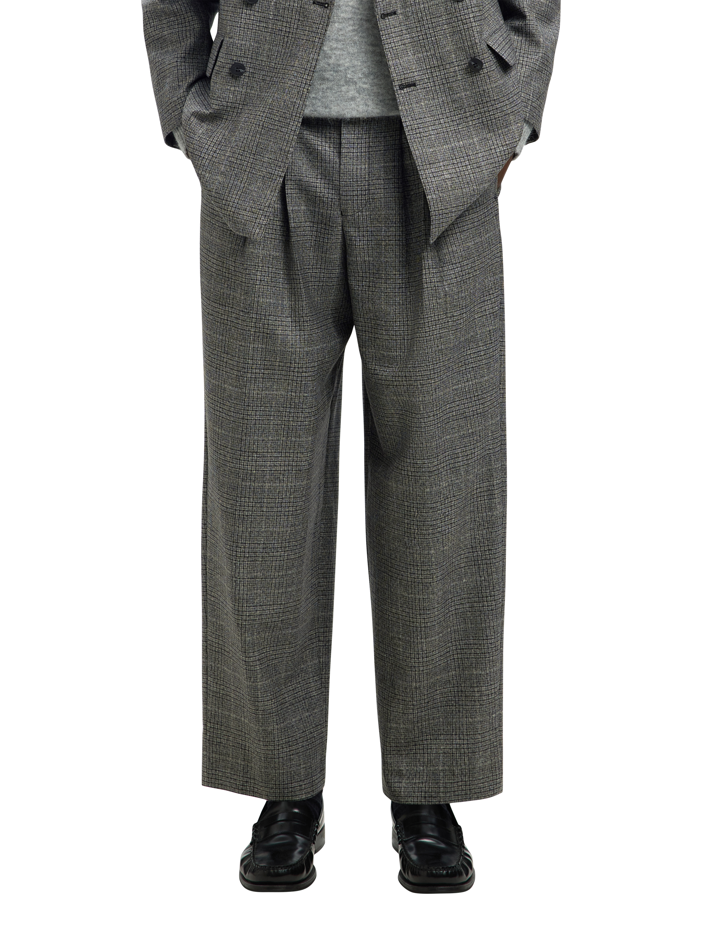Product image 2 of 6, which shows Selected Glen Relaxed Fit Wool Trousers, Grey Check, 30R