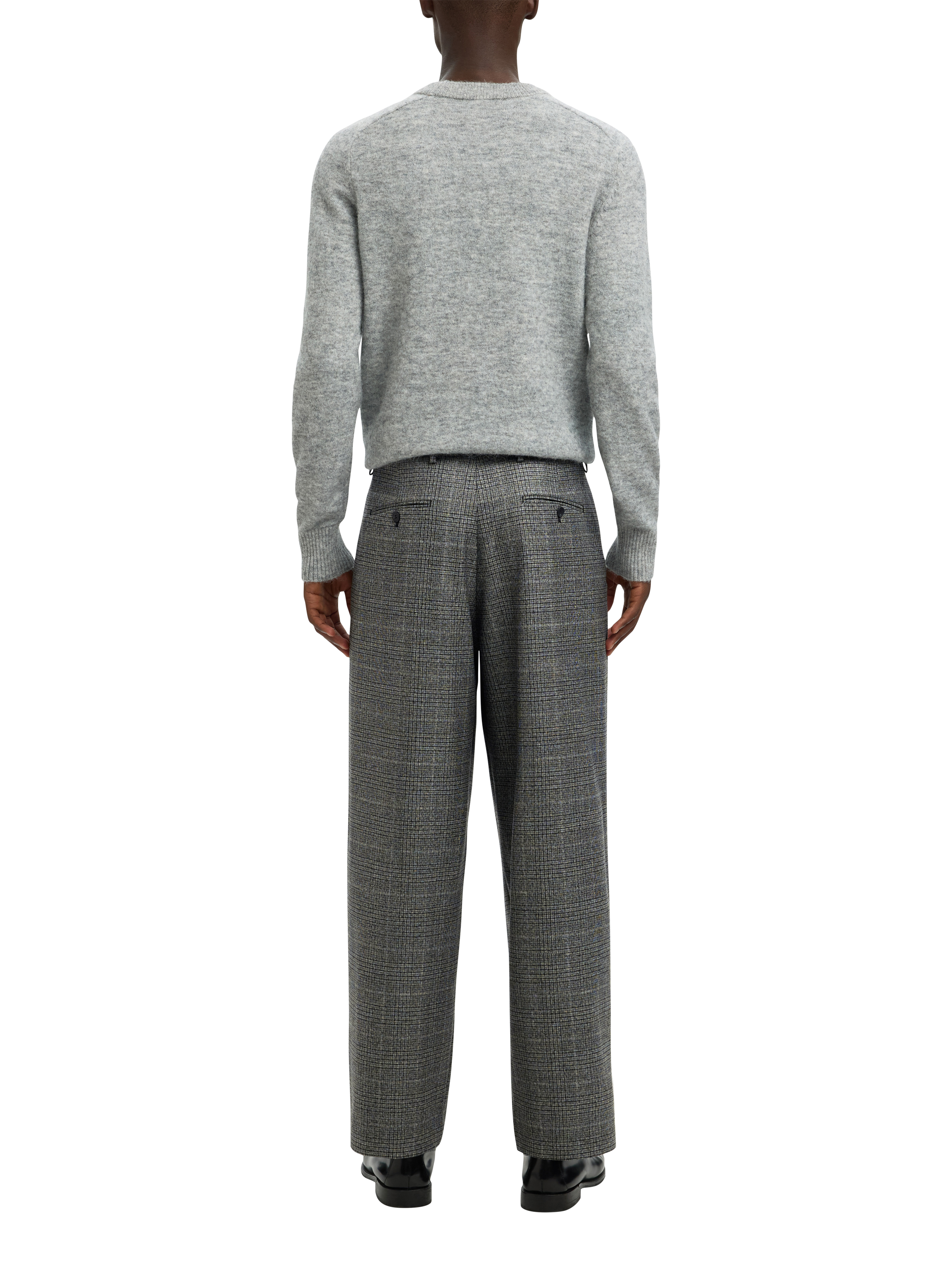 Product image 3 of 6, which shows Selected Glen Relaxed Fit Wool Trousers, Grey Check, 30R