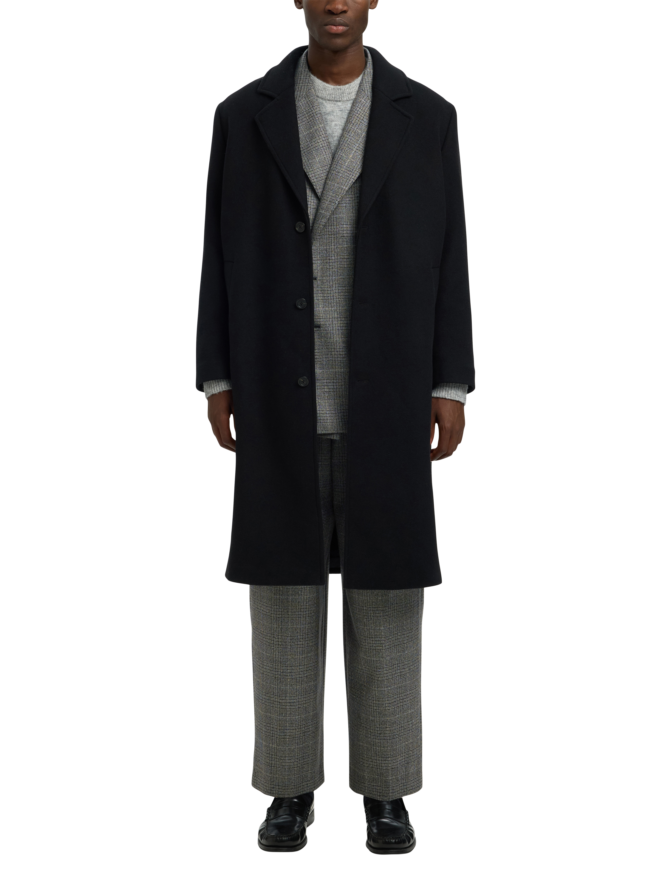 Product image 5 of 6, which shows Selected Glen Relaxed Fit Wool Trousers, Grey Check, 30R