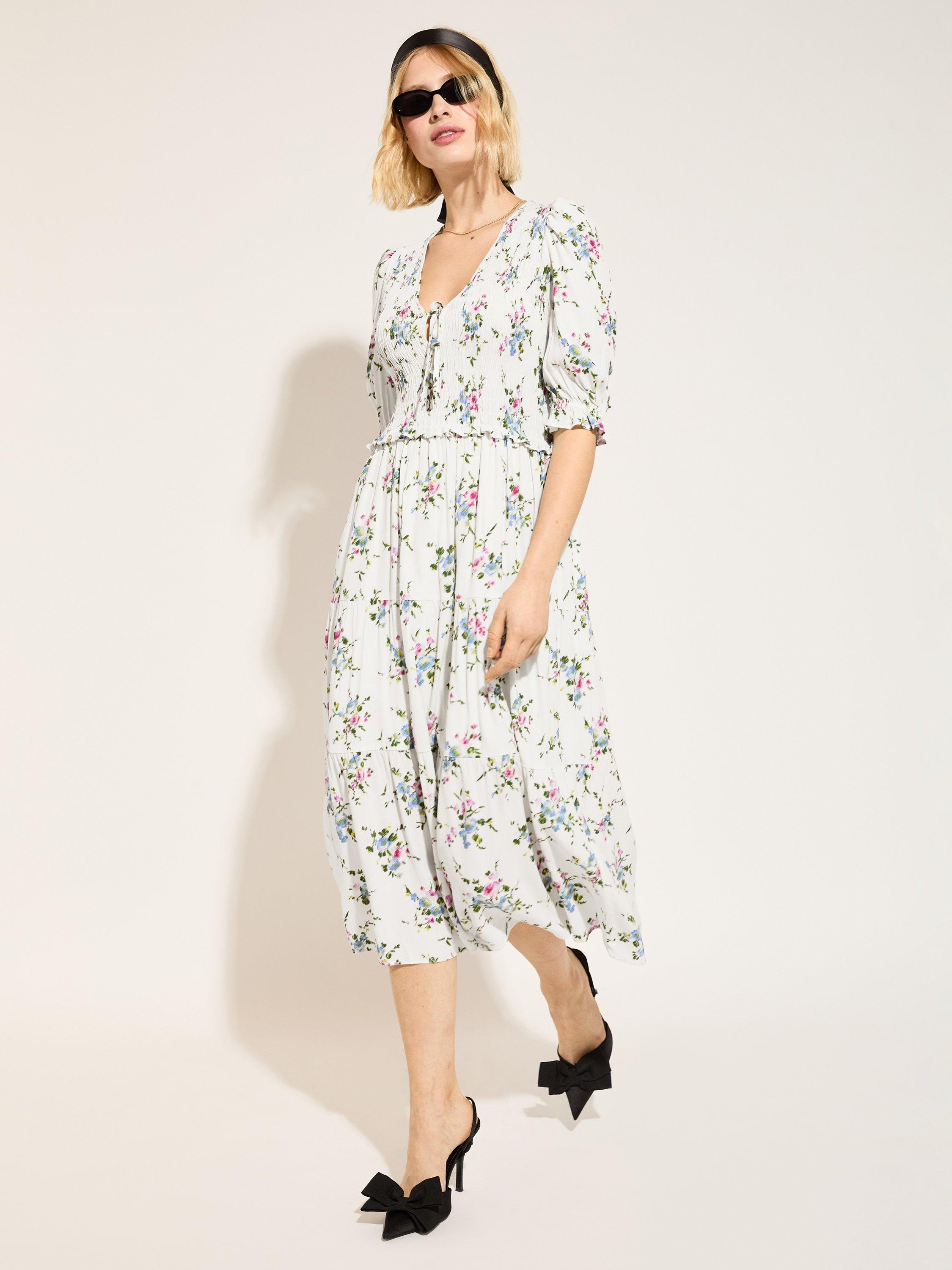 Product image 3 of 6, which shows Baukjen Melania Floral Crepe Midi Dress, White bouquet, 10