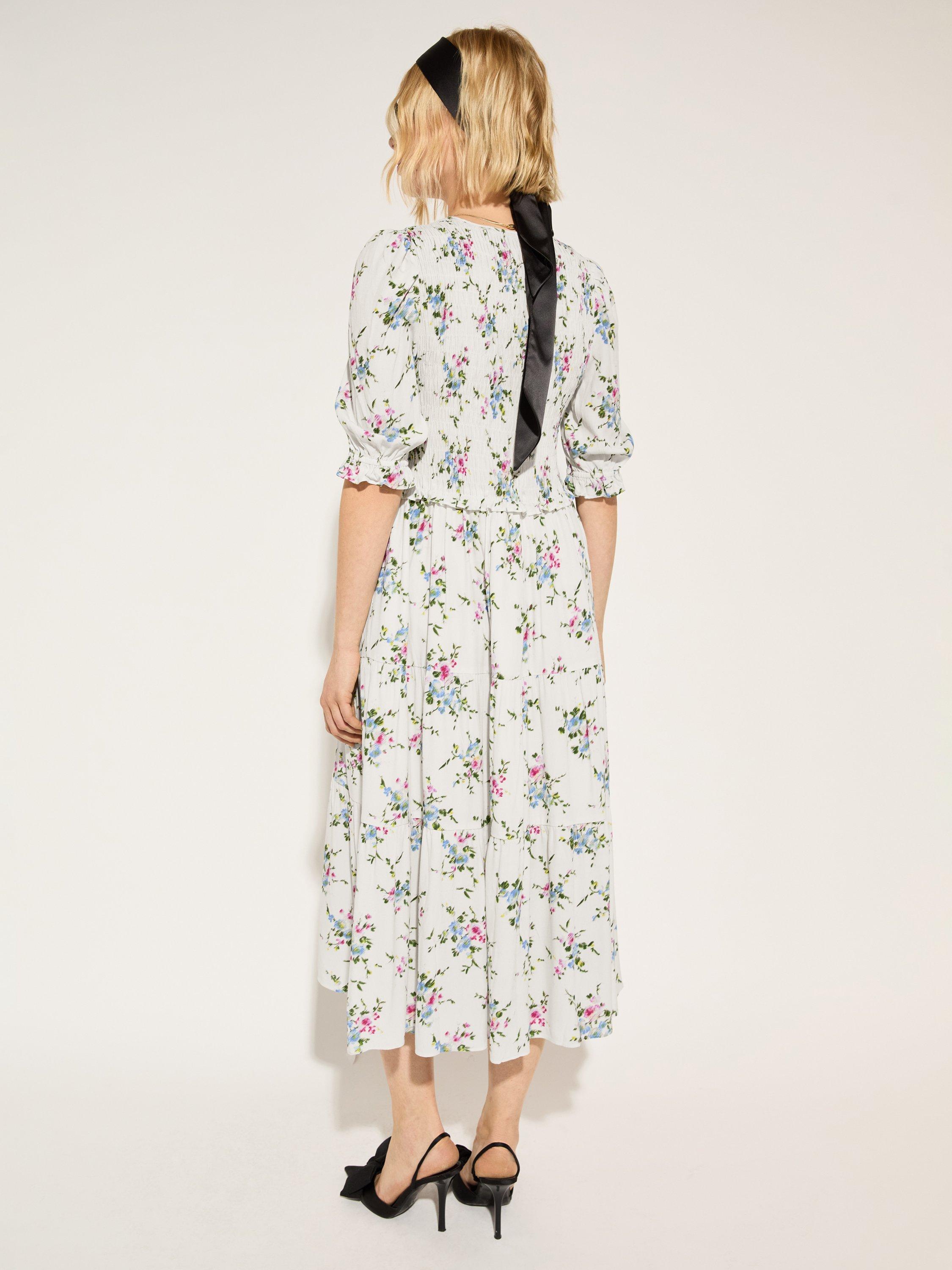Product image 6 of 6, which shows Baukjen Melania Floral Crepe Midi Dress, White bouquet, 10