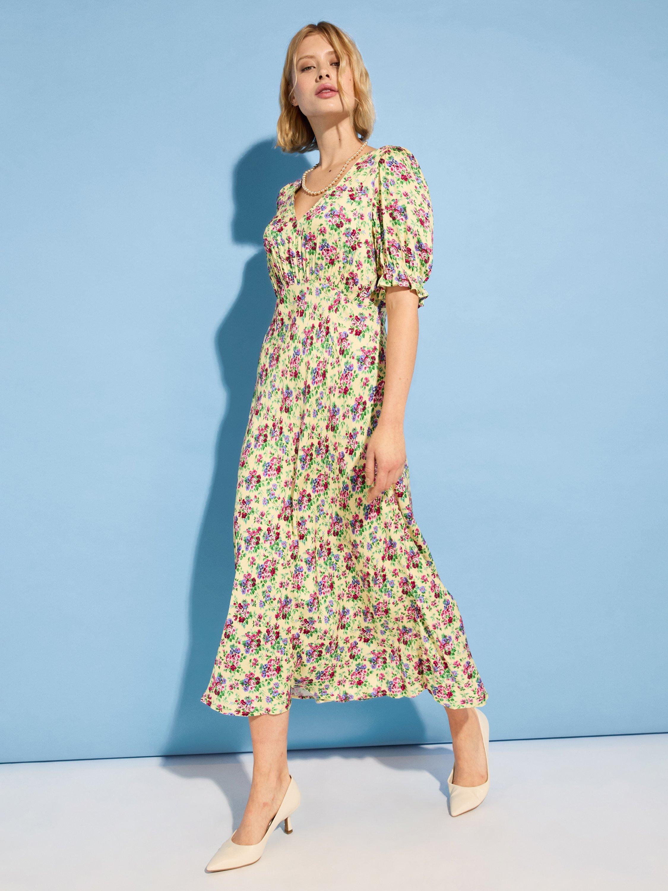 Product image 3 of 6, which shows Baukjen Lottie Floral Midi Dress, Butter/Multi, 10