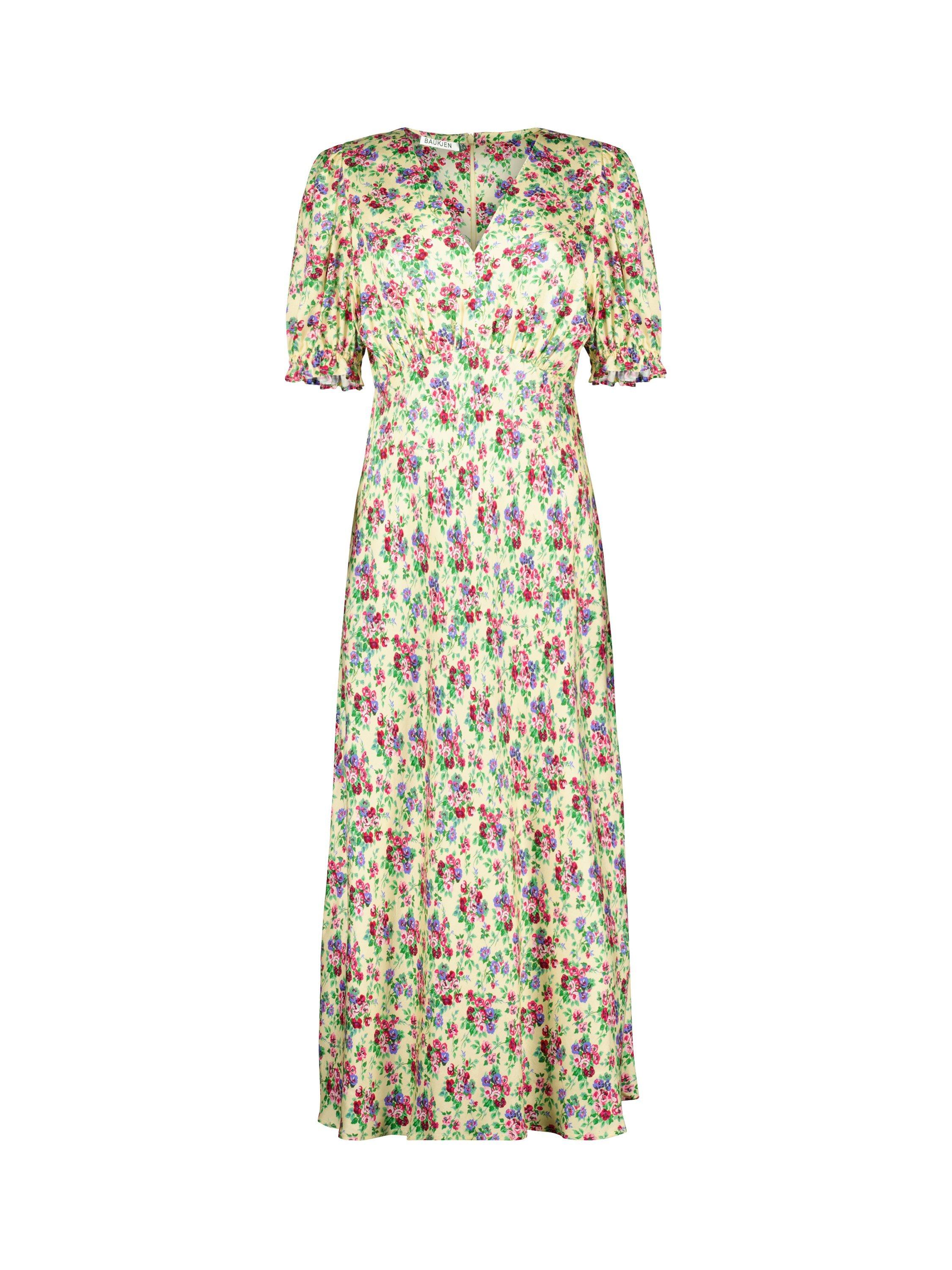 Product image 4 of 6, which shows Baukjen Lottie Floral Midi Dress, Butter/Multi, 10