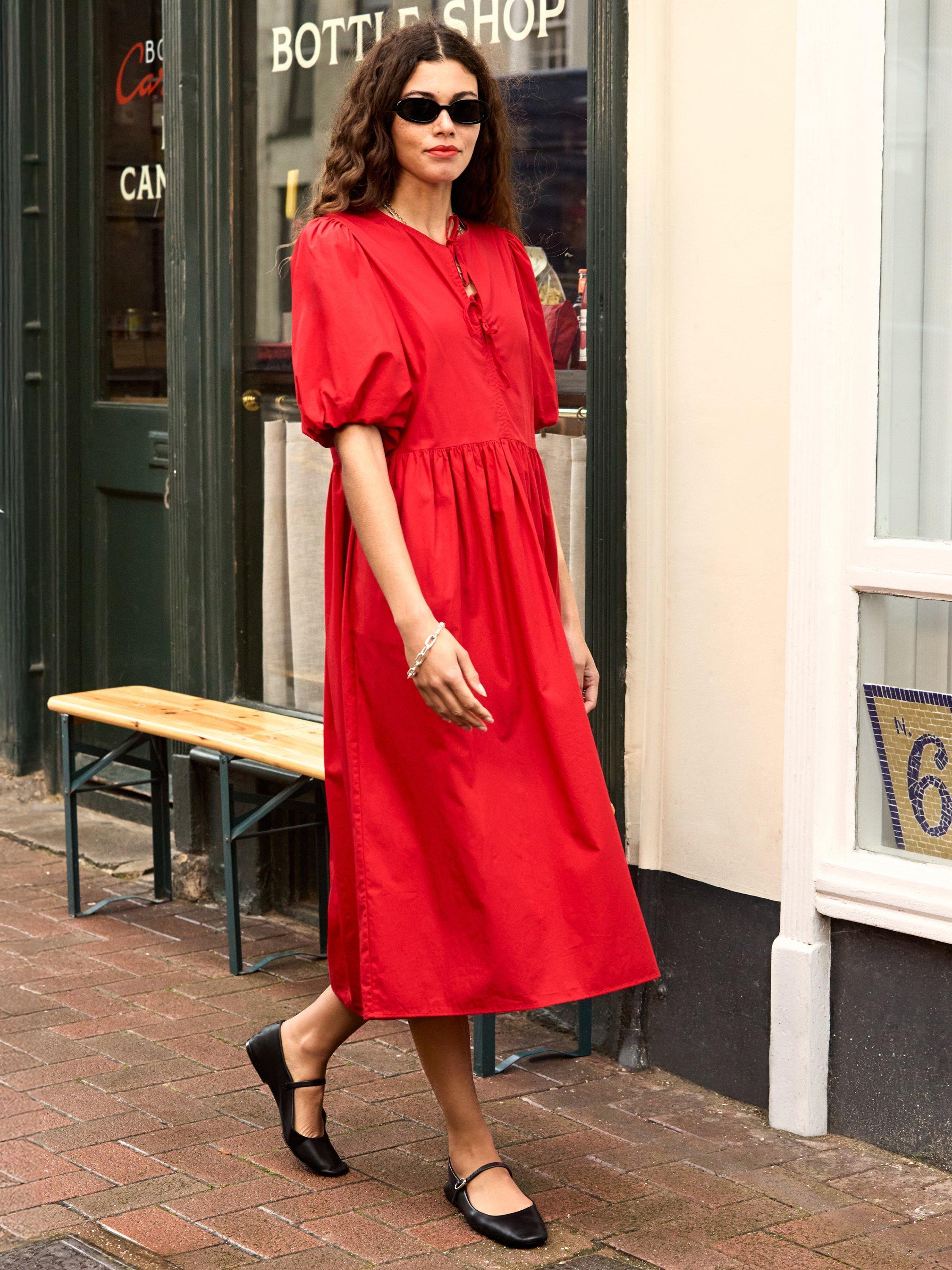 Product image 2 of 4, which shows Baukjen Rose Pure Organic Cotton Midi Dress, Crimson Red, 10
