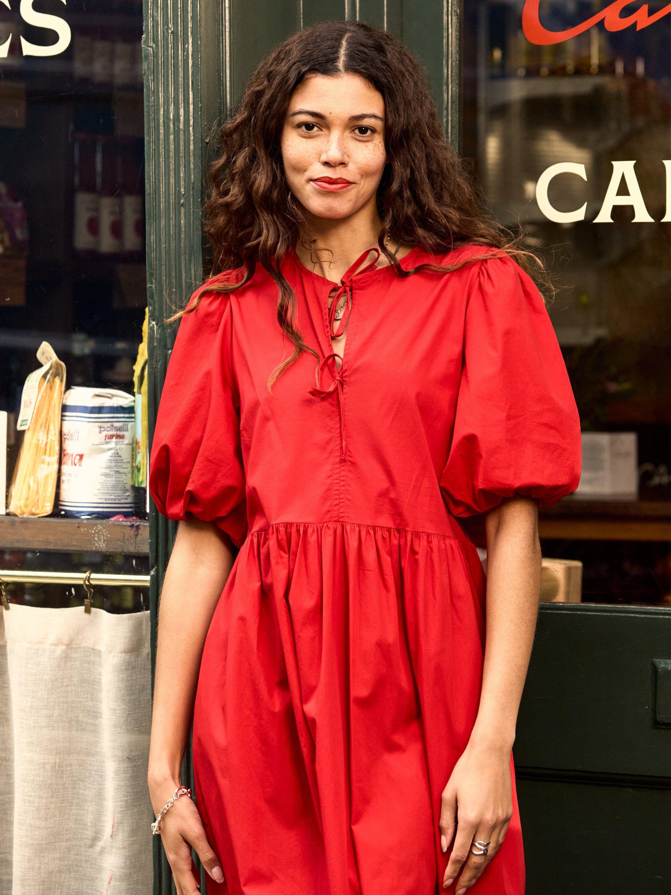 Product image 3 of 4, which shows Baukjen Rose Pure Organic Cotton Midi Dress, Crimson Red, 10