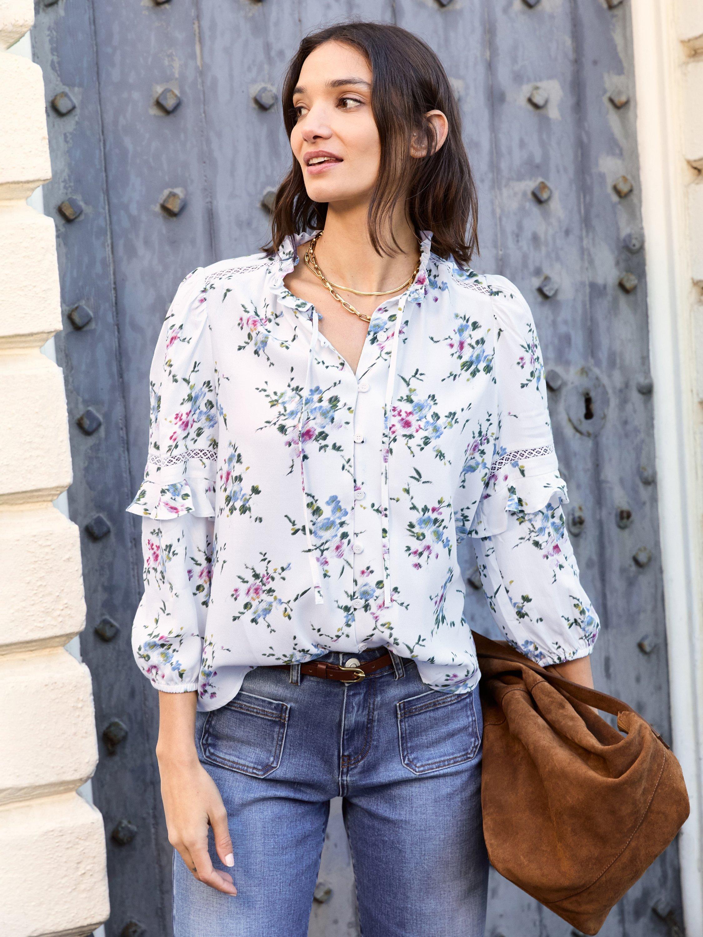 Product image 1 of 4, which shows Baukjen Clemenza Romantic Floral Blouse, White/Multi, 10