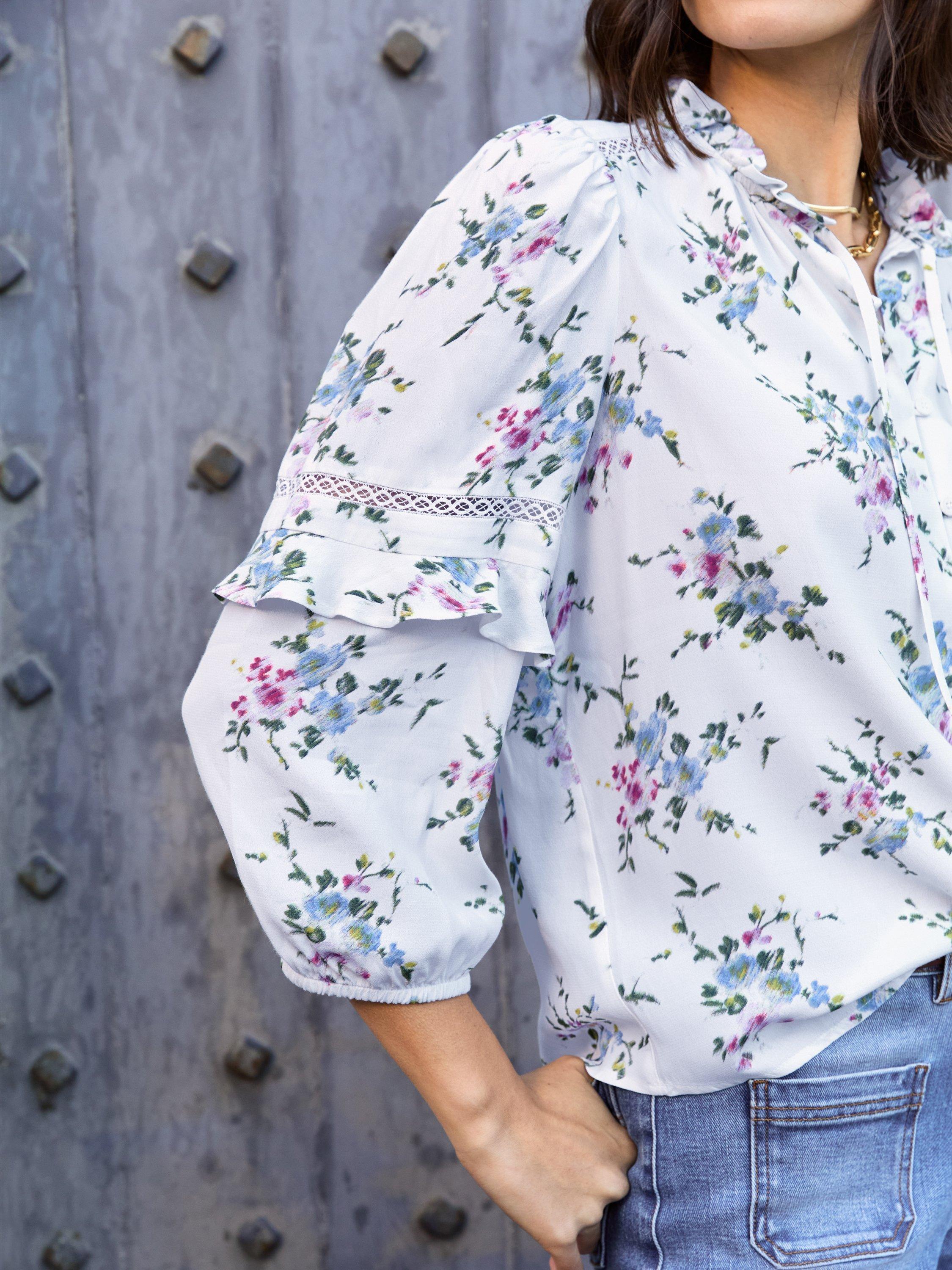 Product image 3 of 4, which shows Baukjen Clemenza Romantic Floral Blouse, White/Multi, 10
