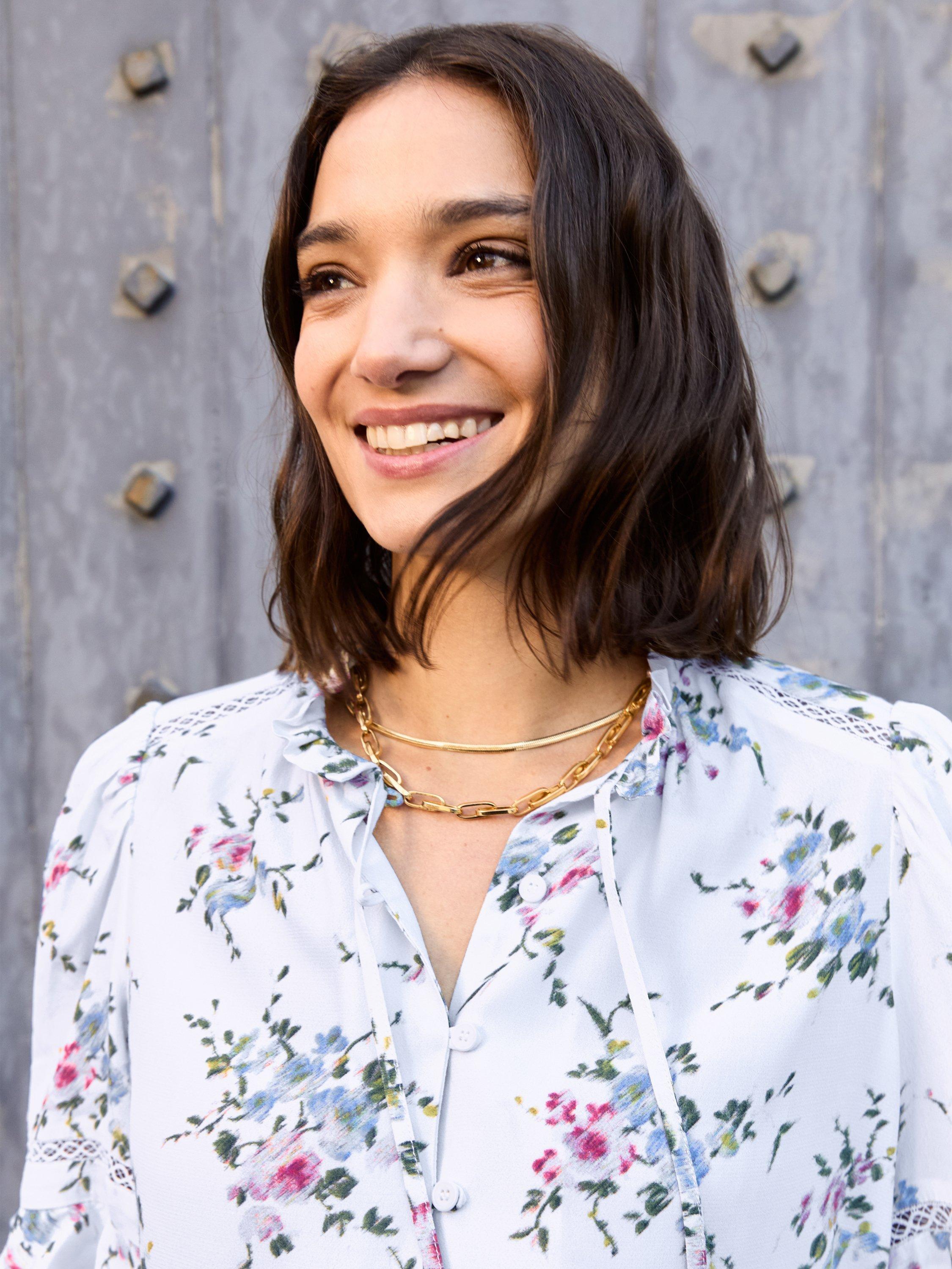 Product image 4 of 4, which shows Baukjen Clemenza Romantic Floral Blouse, White/Multi, 10