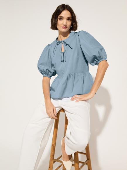 Baukjen Azura Pure Organic Cotton Tie Detail Top, Fresh blue, Fresh blue