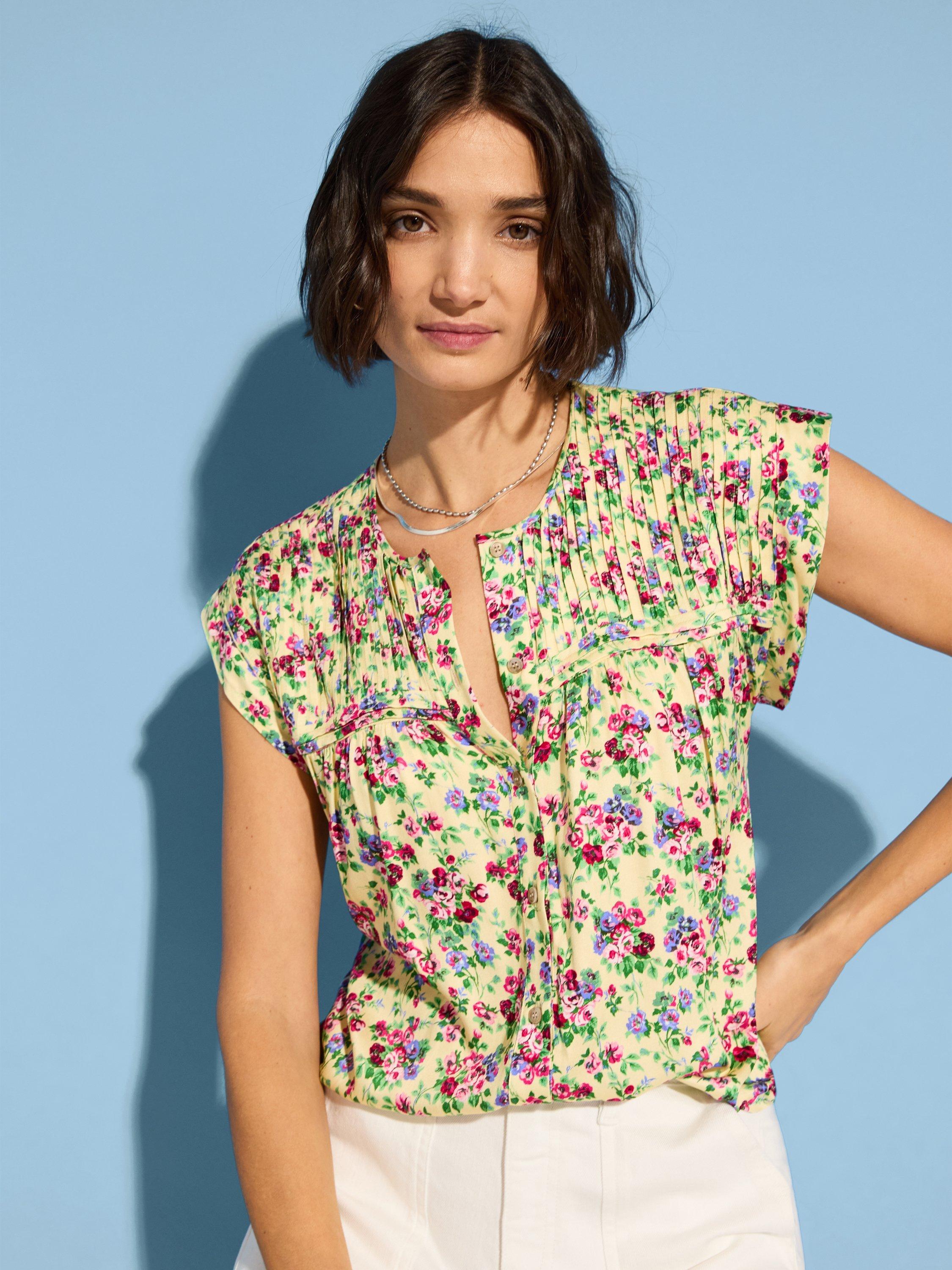Product image 1 of 4, which shows Baukjen Gia Floral Satin Top, Butter/Multi, 10