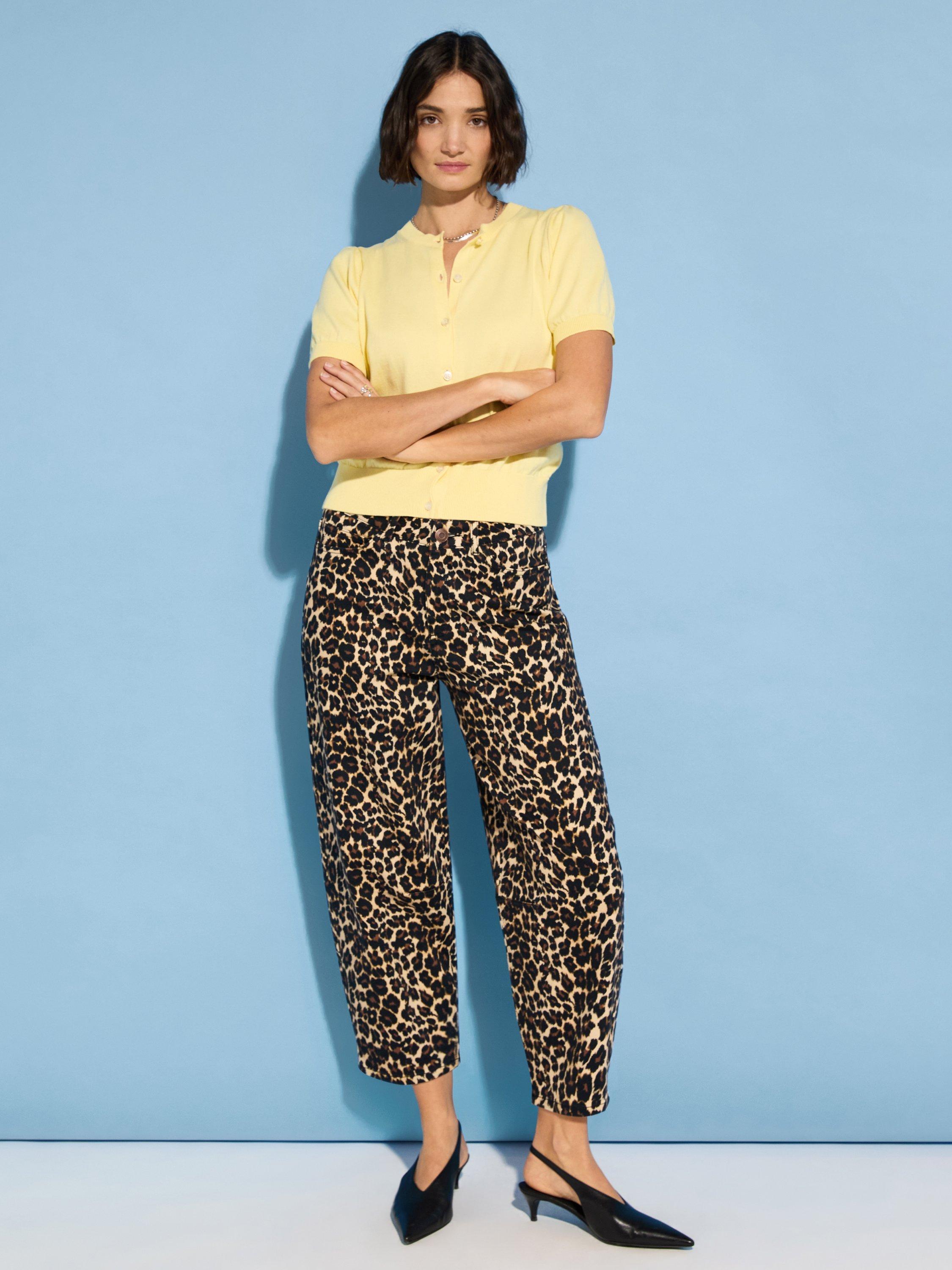 Product image 1 of 5, which shows Baukjen Kelsey Organic Cotton Rich Leopard Print Jeans, Brown/Multi, 10