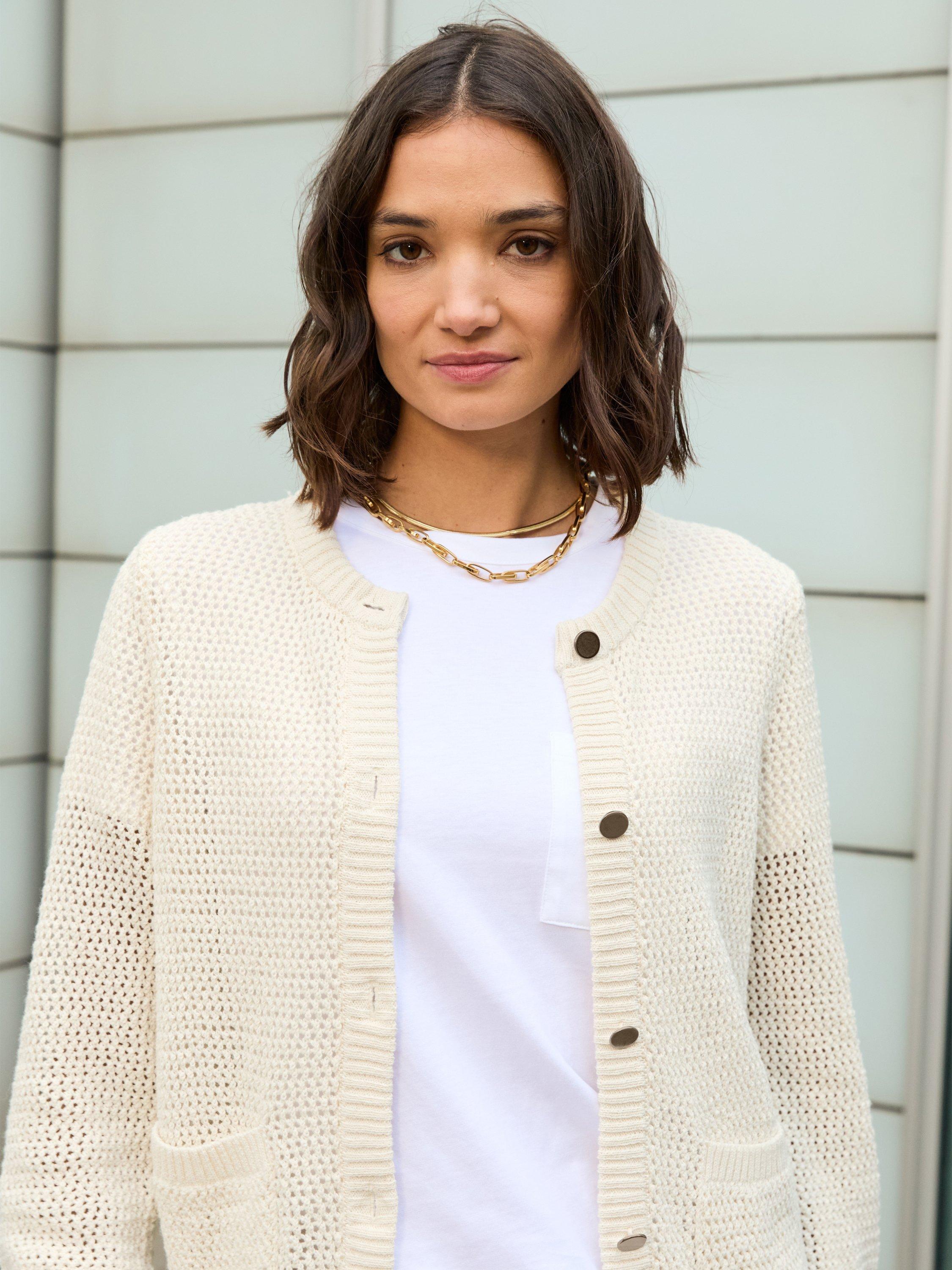 Product image 3 of 4, which shows Baukjen Catarina Open Knit Cardigan, Cream, 10
