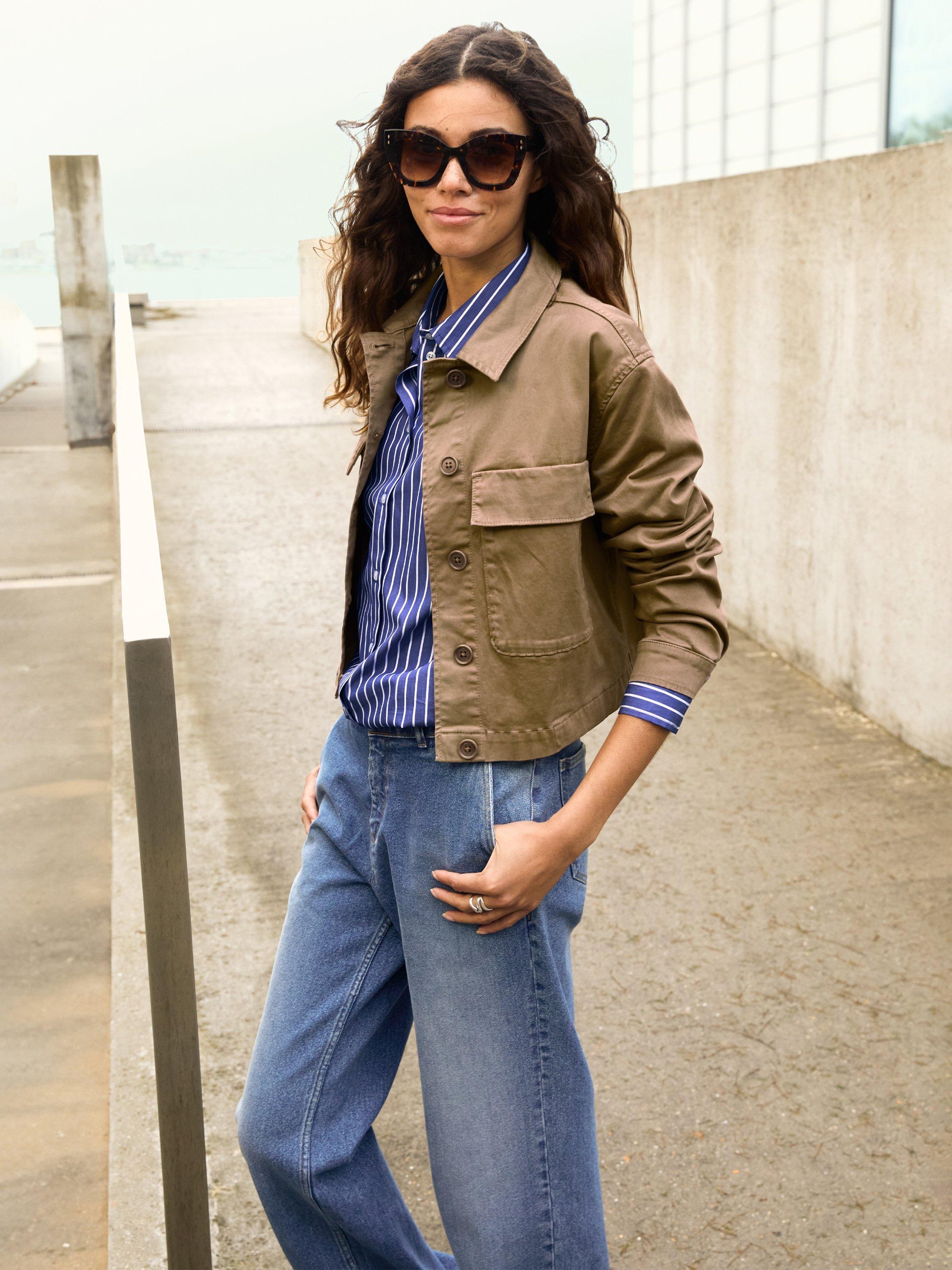 Product image 2 of 5, which shows Baukjen Nata Organic Brushed Cotton Cropped Jacket, Taupe, 10