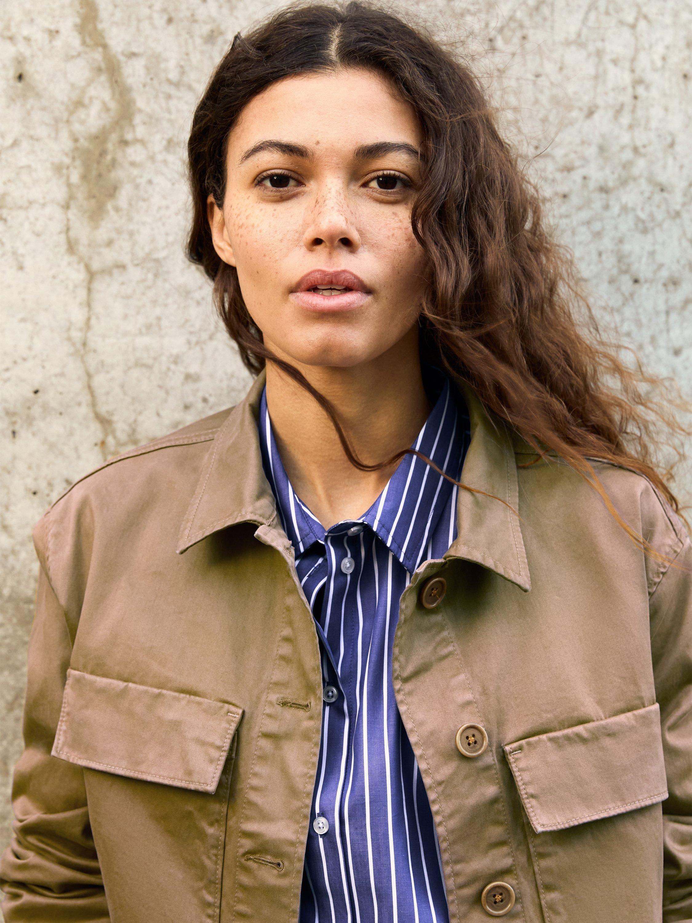 Product image 3 of 5, which shows Baukjen Nata Organic Brushed Cotton Cropped Jacket, Taupe, 10