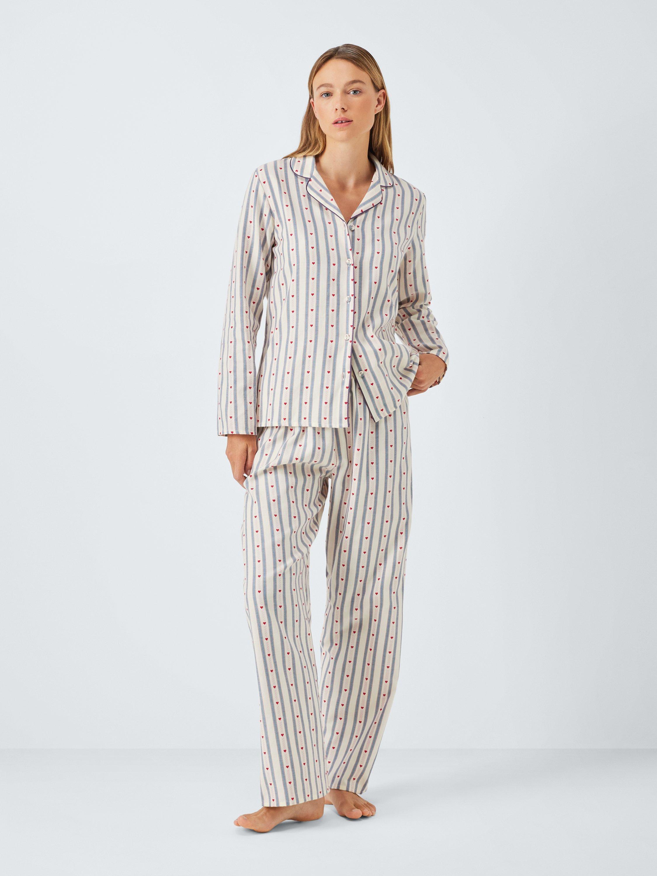 Product image 1 of 8, which shows John Lewis Jacquard Heart Long Pyjama Set, Ivory/Red, 8
