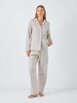 John Lewis Jacquard Heart Long Pyjama Set, Ivory/Red