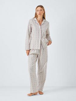 John Lewis Jacquard Heart Long Pyjama Set, Ivory/Red, Ivory/Red