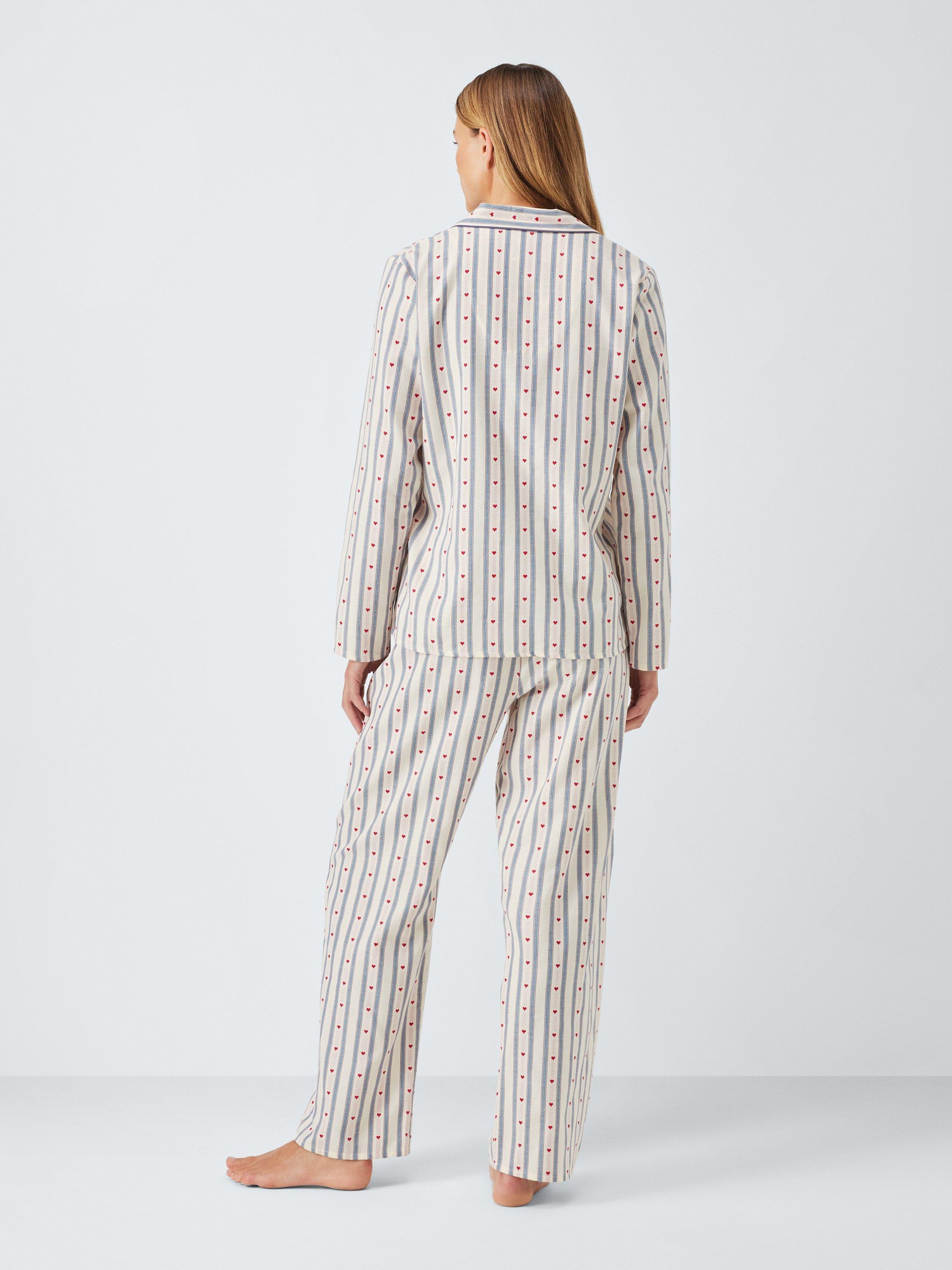 Product image 3 of 8, which shows John Lewis Jacquard Heart Long Pyjama Set, Ivory/Red, 8