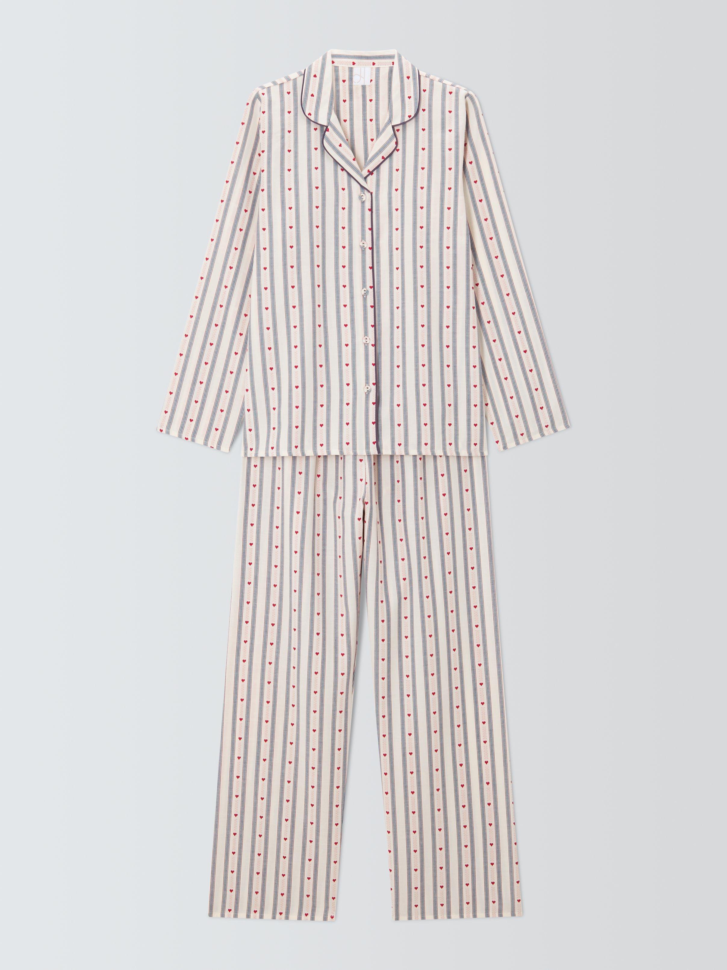 Product image 5 of 8, which shows John Lewis Jacquard Heart Long Pyjama Set, Ivory/Red, 8