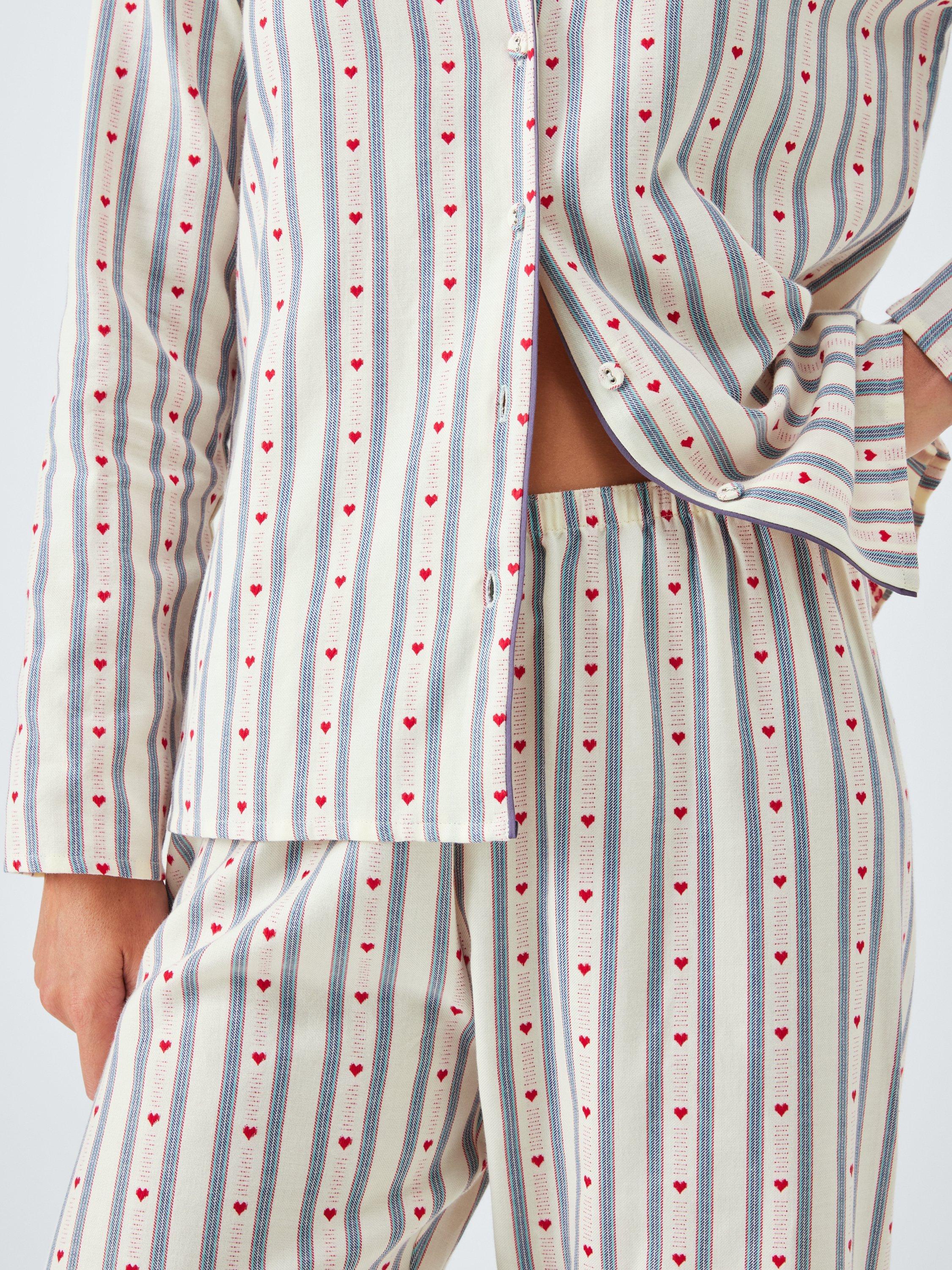 Product image 7 of 8, which shows John Lewis Jacquard Heart Long Pyjama Set, Ivory/Red, 8