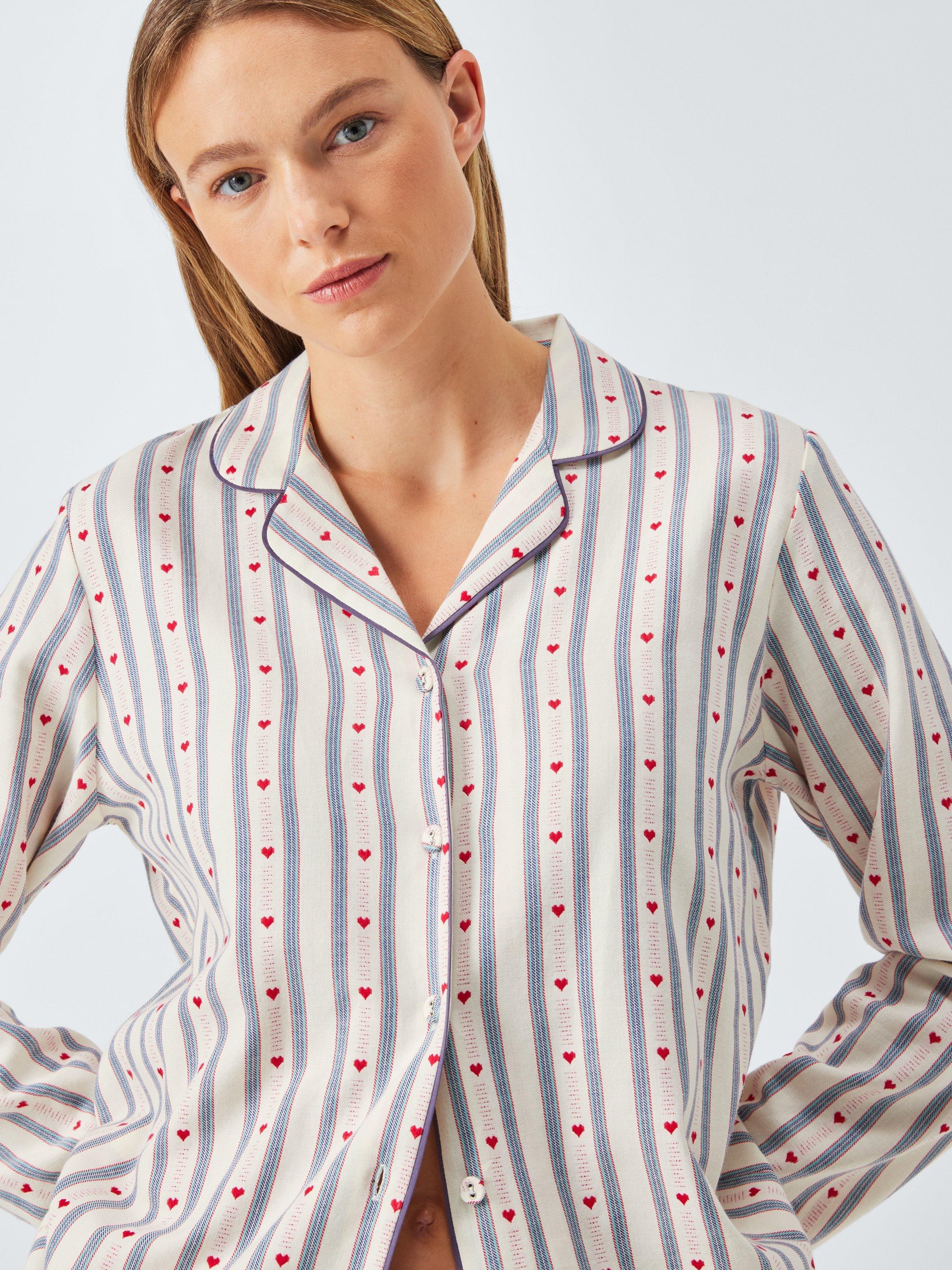 Product image 8 of 8, which shows John Lewis Jacquard Heart Long Pyjama Set, Ivory/Red, 8