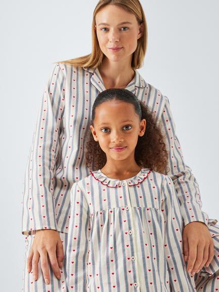John Lewis Jacquard Heart Long Pyjama Set, Ivory/Red - view 2, Ivory/Red