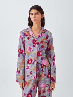 John Lewis Floral Tiger Button Through Long Pyjama Set, Purple Sage, Purple Sage