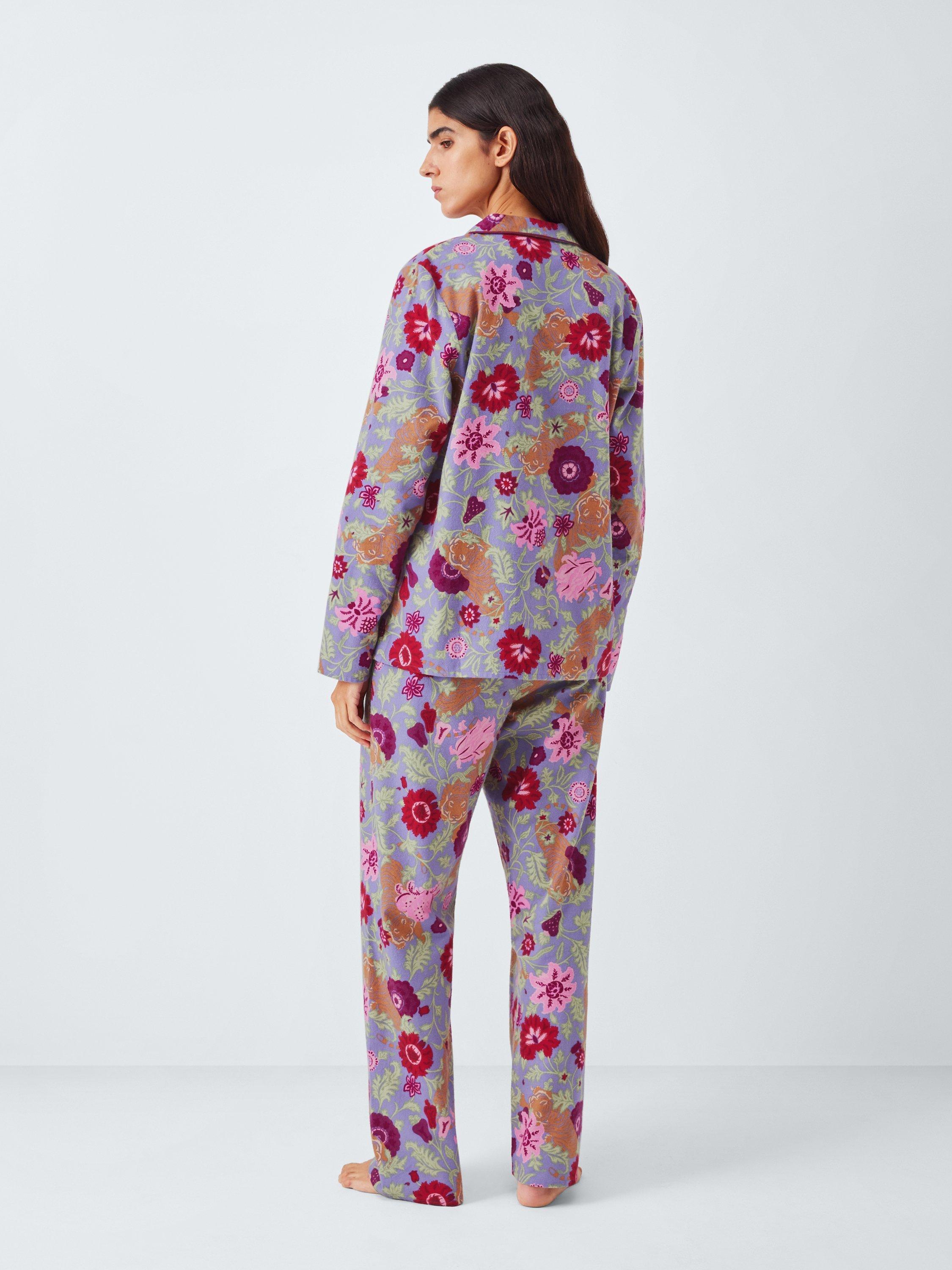 Product image 2 of 6, which shows John Lewis Floral Tiger Button Through Long Pyjama Set, Purple Sage, 12
