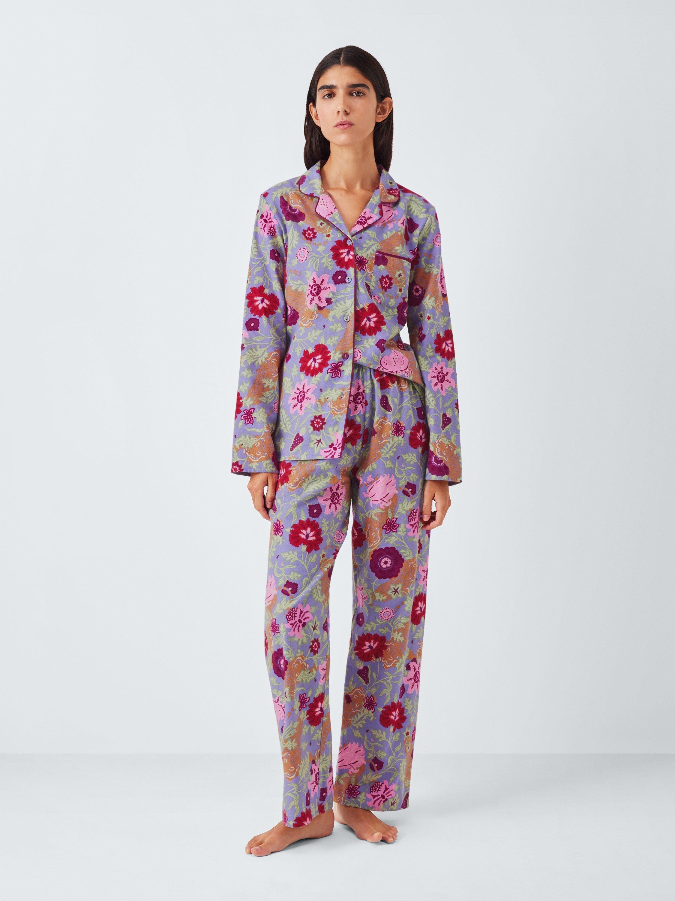 Product image 3 of 6, which shows John Lewis Floral Tiger Button Through Long Pyjama Set, Purple Sage, 12