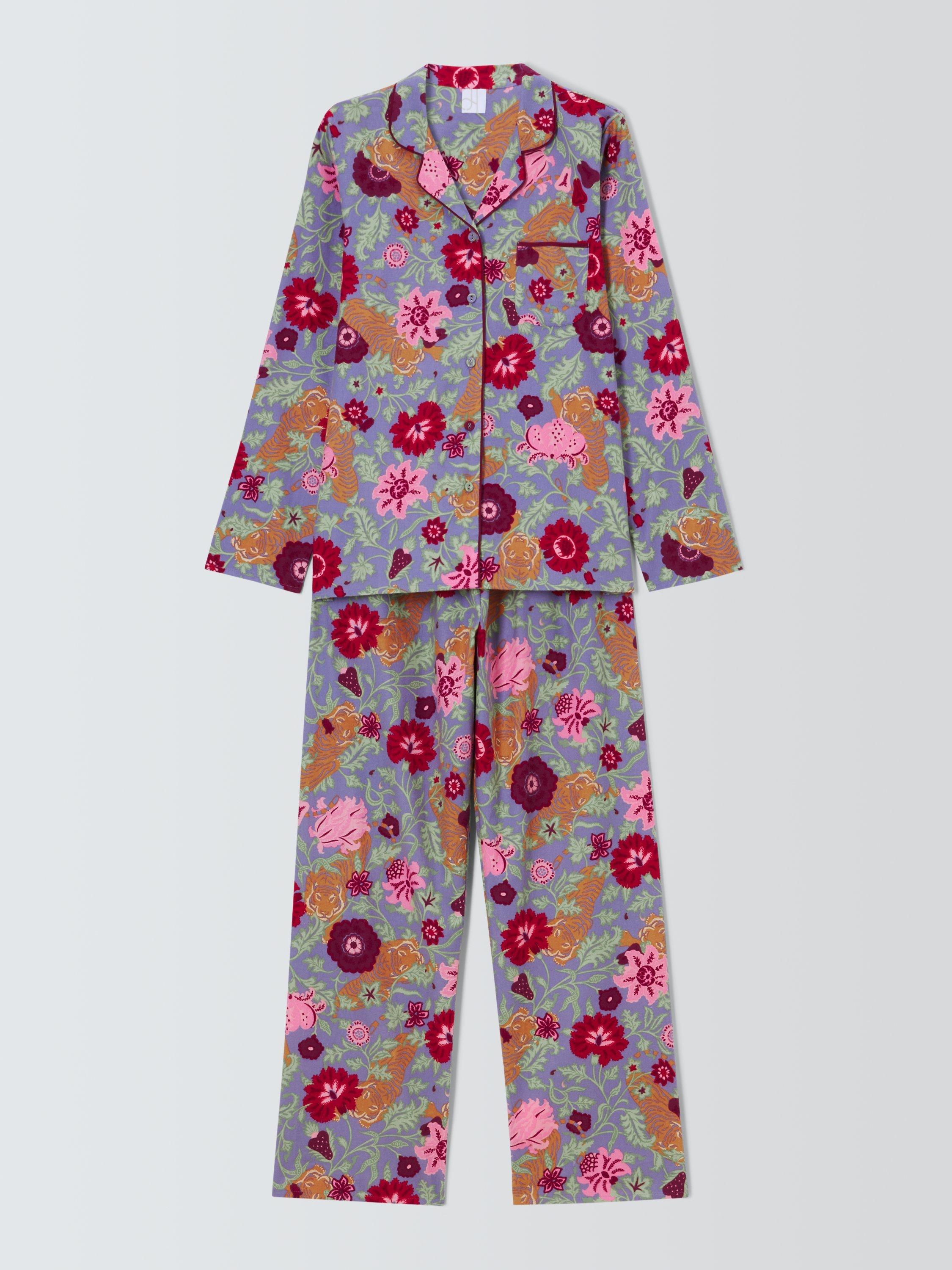 Product image 4 of 6, which shows John Lewis Floral Tiger Button Through Long Pyjama Set, Purple Sage, 12